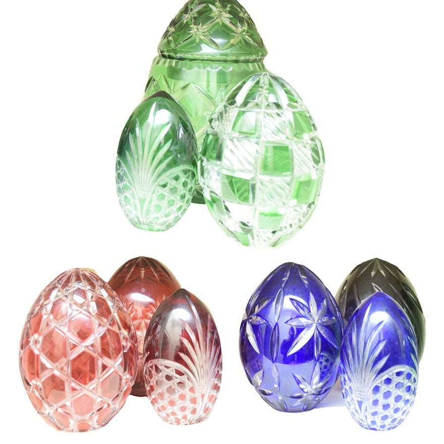 Decorative Cased Cut to Clear Lead Glass Eggs
