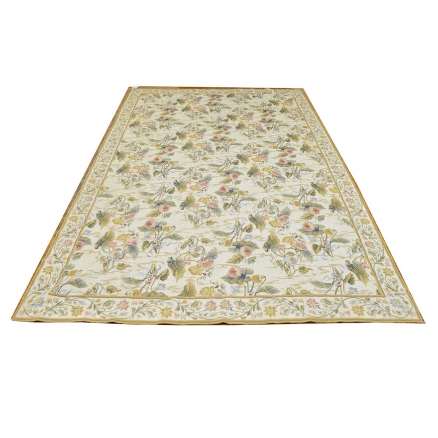 Chinese Floral Aubusson Wool Area Rug