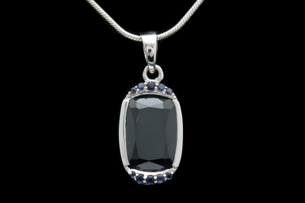 Sterling Silver, Imitation Blue Sapphire and Iolite Pendant with Chain