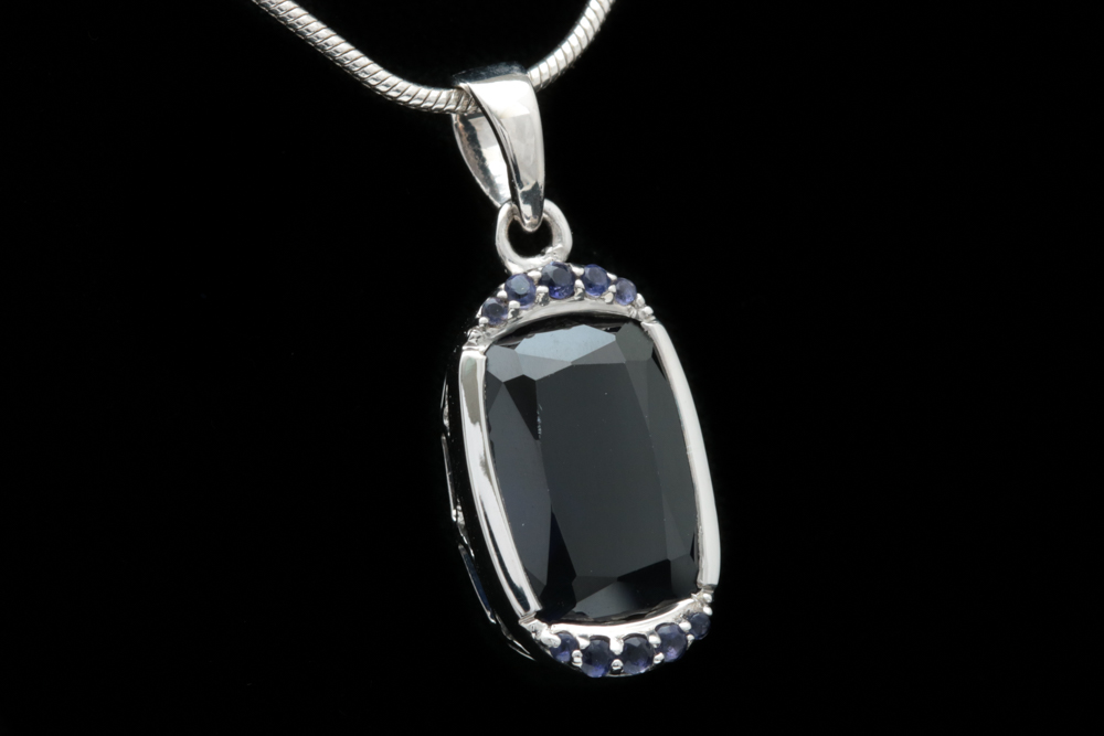 Sterling Silver, Imitation Blue Sapphire and Iolite Pendant with Chain