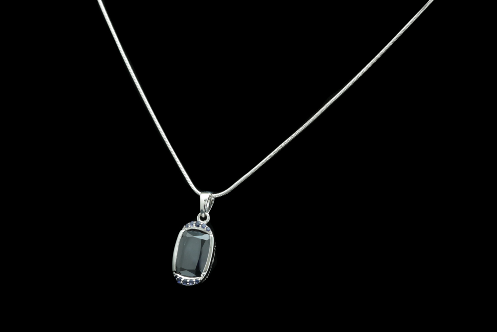 Sterling Silver, Imitation Blue Sapphire and Iolite Pendant with Chain