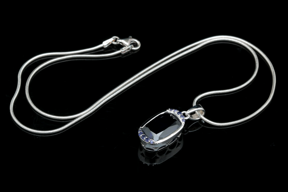 Sterling Silver, Imitation Blue Sapphire and Iolite Pendant with Chain
