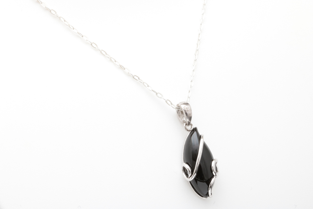 Sterling Silver and Black Chalcedony Pendant with Chain