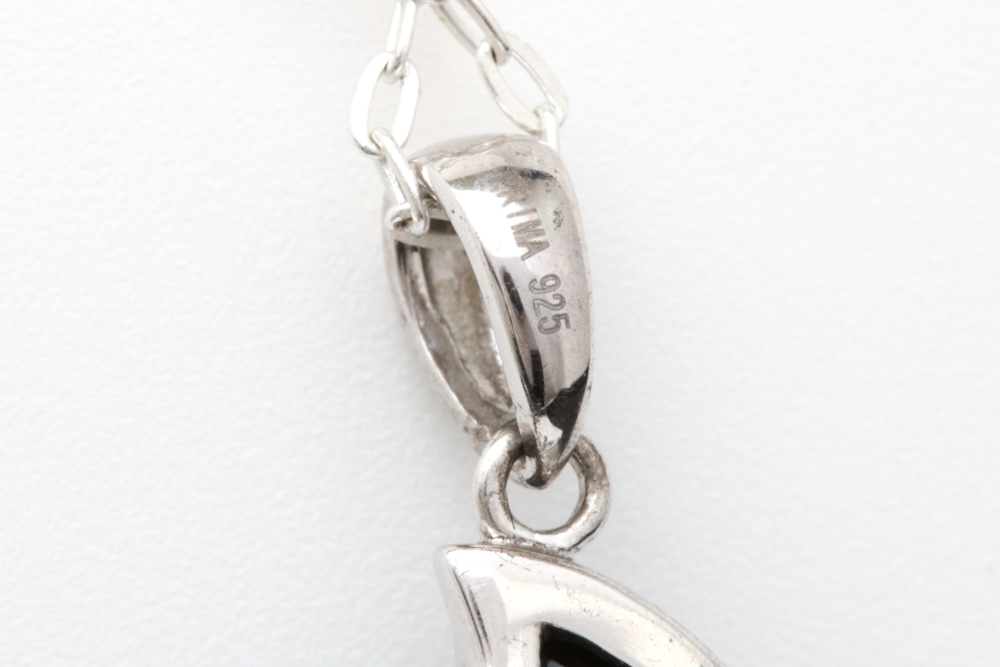 Sterling Silver and Black Chalcedony Pendant with Chain