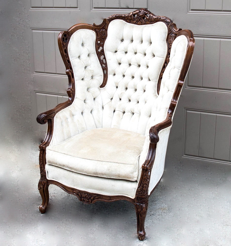 Victorian Carved Wood Frame Wingback Chair