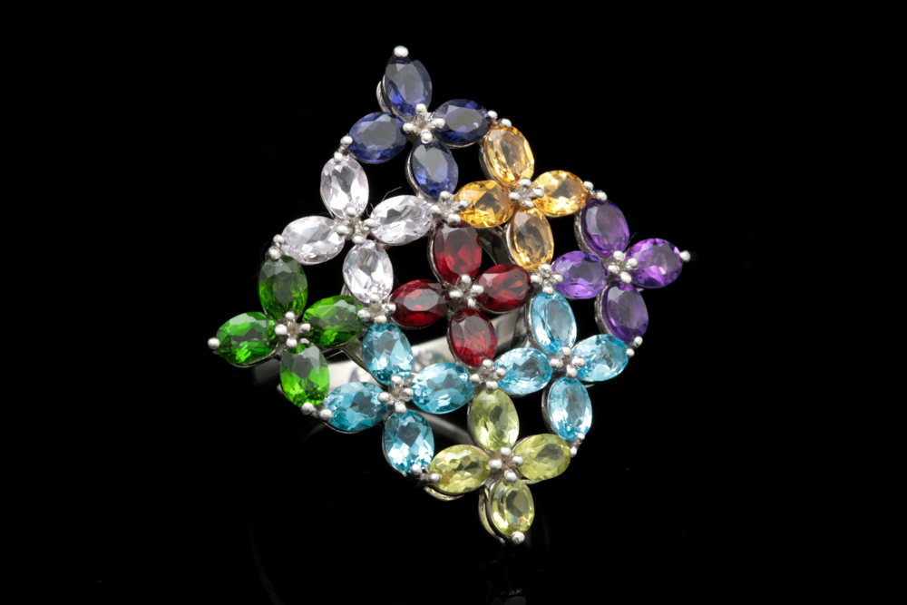 Sterling Silver and Multi-Gemstone Cocktail Ring