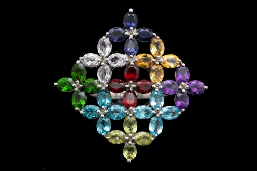 Sterling Silver and Multi-Gemstone Cocktail Ring