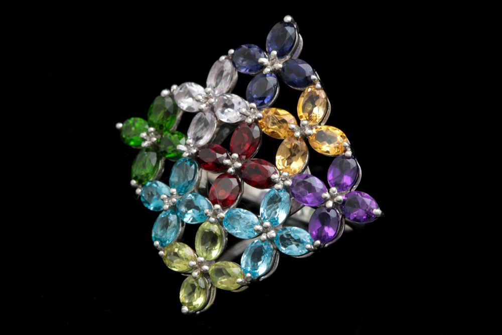 Sterling Silver and Multi-Gemstone Cocktail Ring