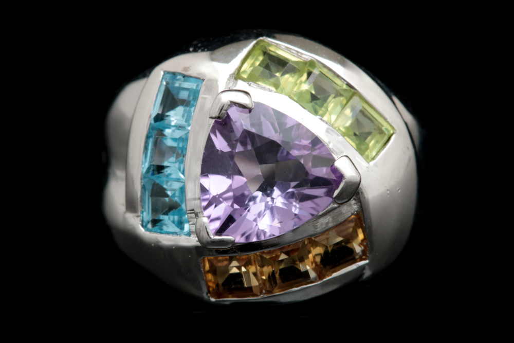 Sterling SIlver, Amethyst, Blue Topaz, Peridot and Citrine Ring