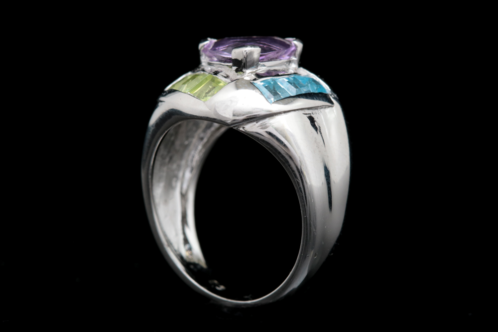 Sterling SIlver, Amethyst, Blue Topaz, Peridot and Citrine Ring