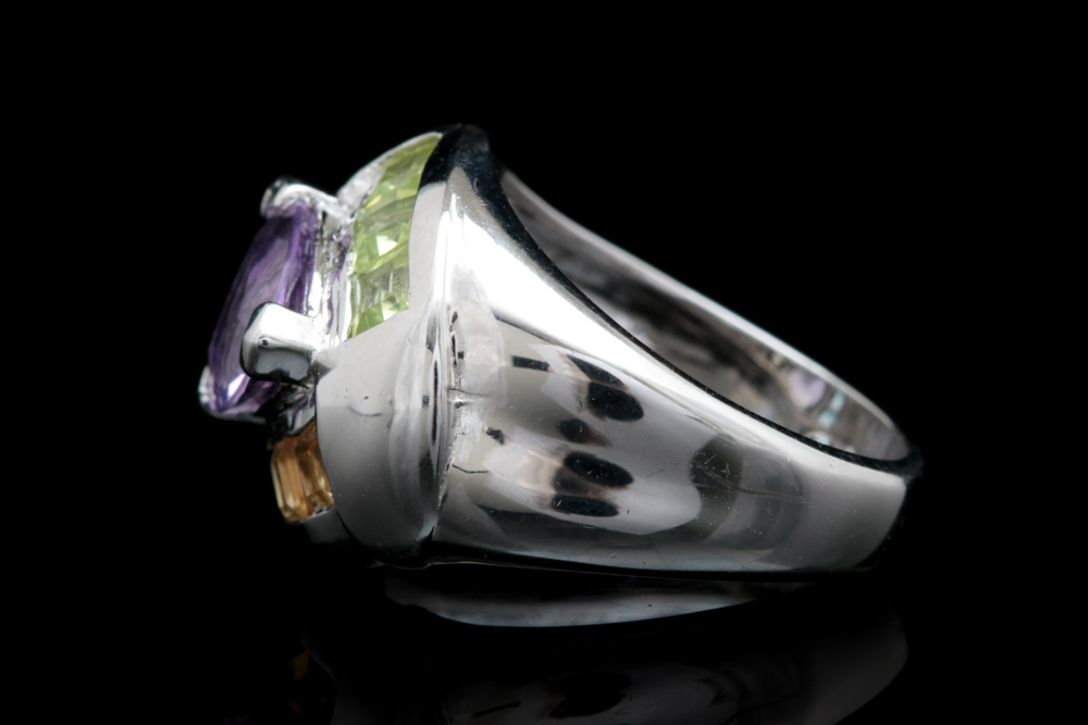 Sterling SIlver, Amethyst, Blue Topaz, Peridot and Citrine Ring