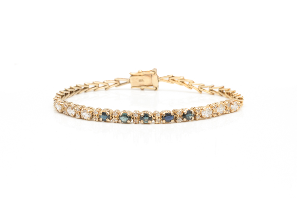 Gold Wash on Sterling Silver, Blue Sapphire and Cubic Zirconia Bracelet