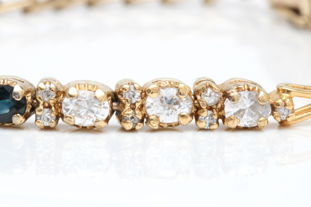 Gold Wash on Sterling Silver, Blue Sapphire and Cubic Zirconia Bracelet