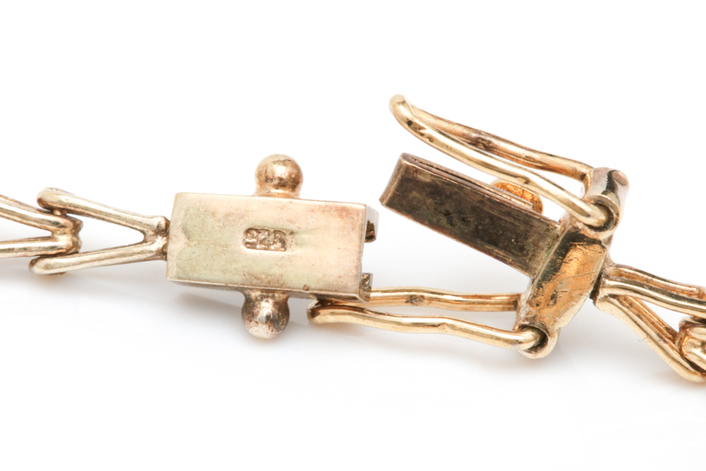 Gold Wash on Sterling Silver, Blue Sapphire and Cubic Zirconia Bracelet