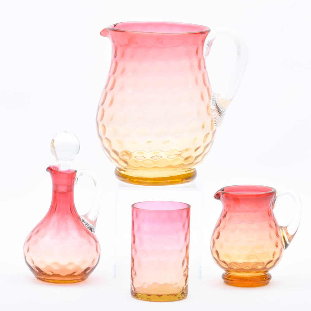 Fenton Style "Coin Dot" Amberina Glassware