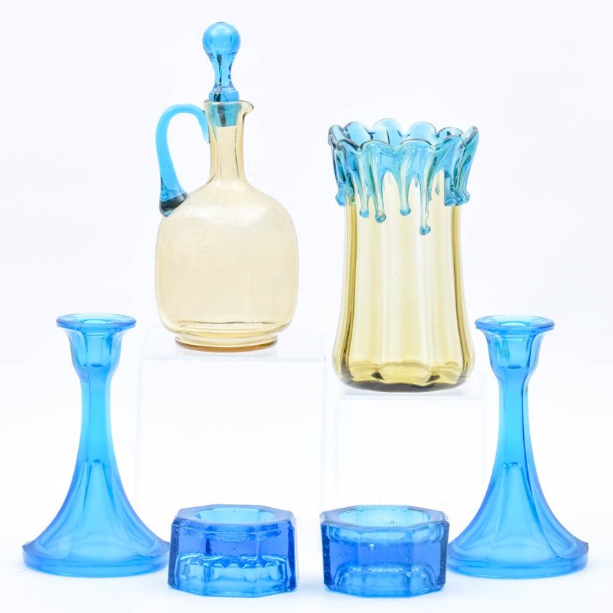 Vintage Blue and Yellow Glass