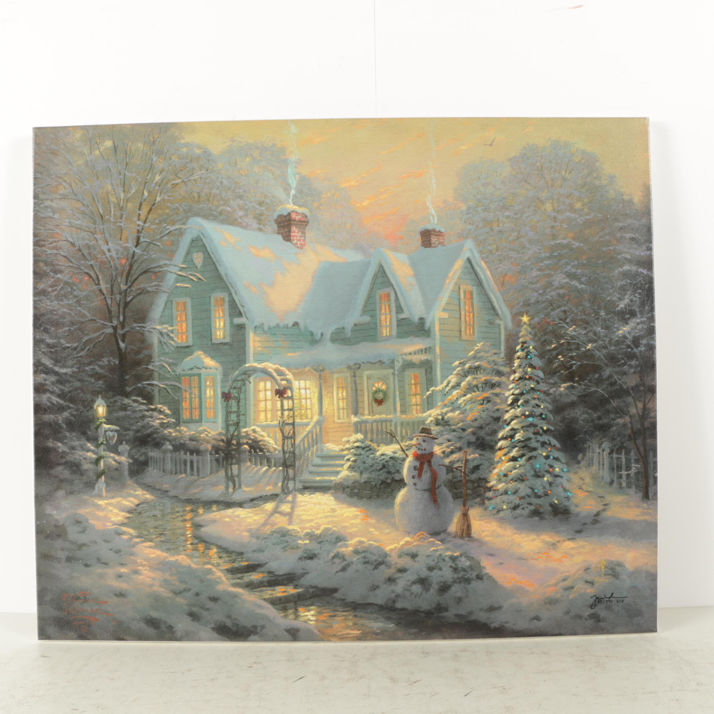 Thomas Kinkade Limited Edition Embellished Reproduction Print of a Winter Scene