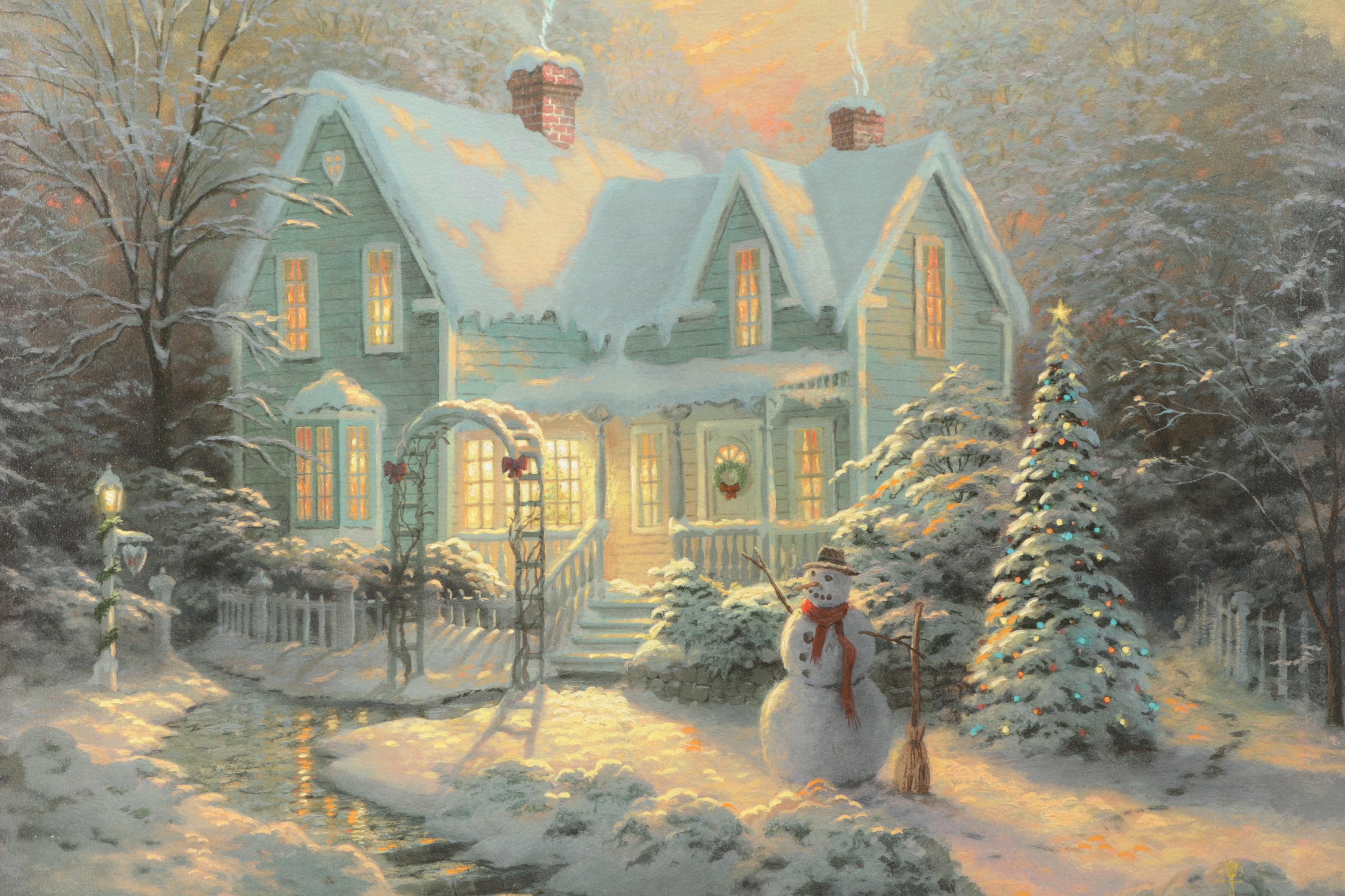 Thomas Kinkade Limited Edition Embellished Reproduction Print of a Winter Scene