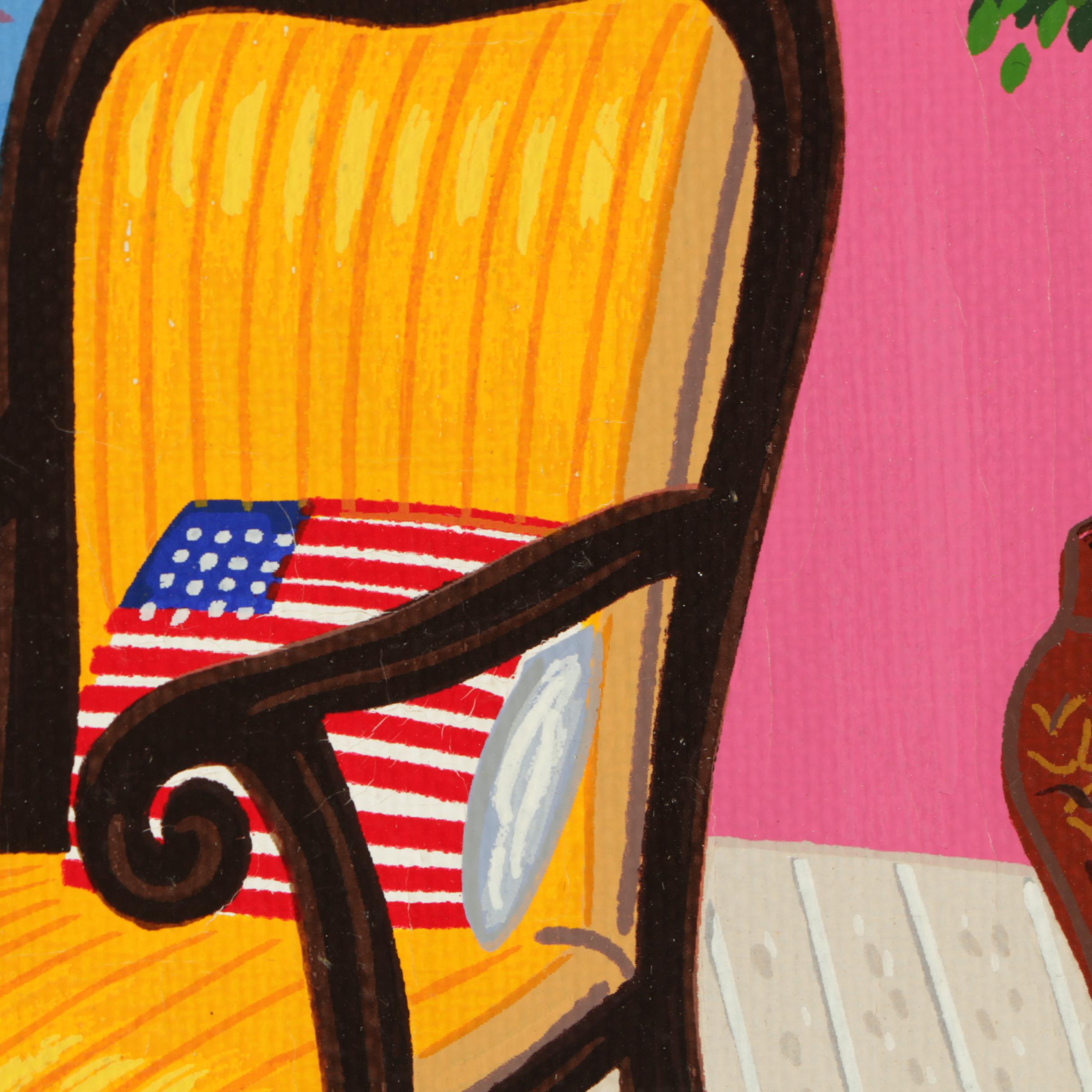 Reproduction Serigraph After Fanch Ledan's "Interior With Lichtenstein"