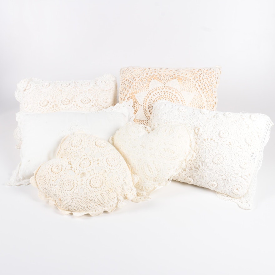 Collection of Crocheted Decorative Throw Pillows