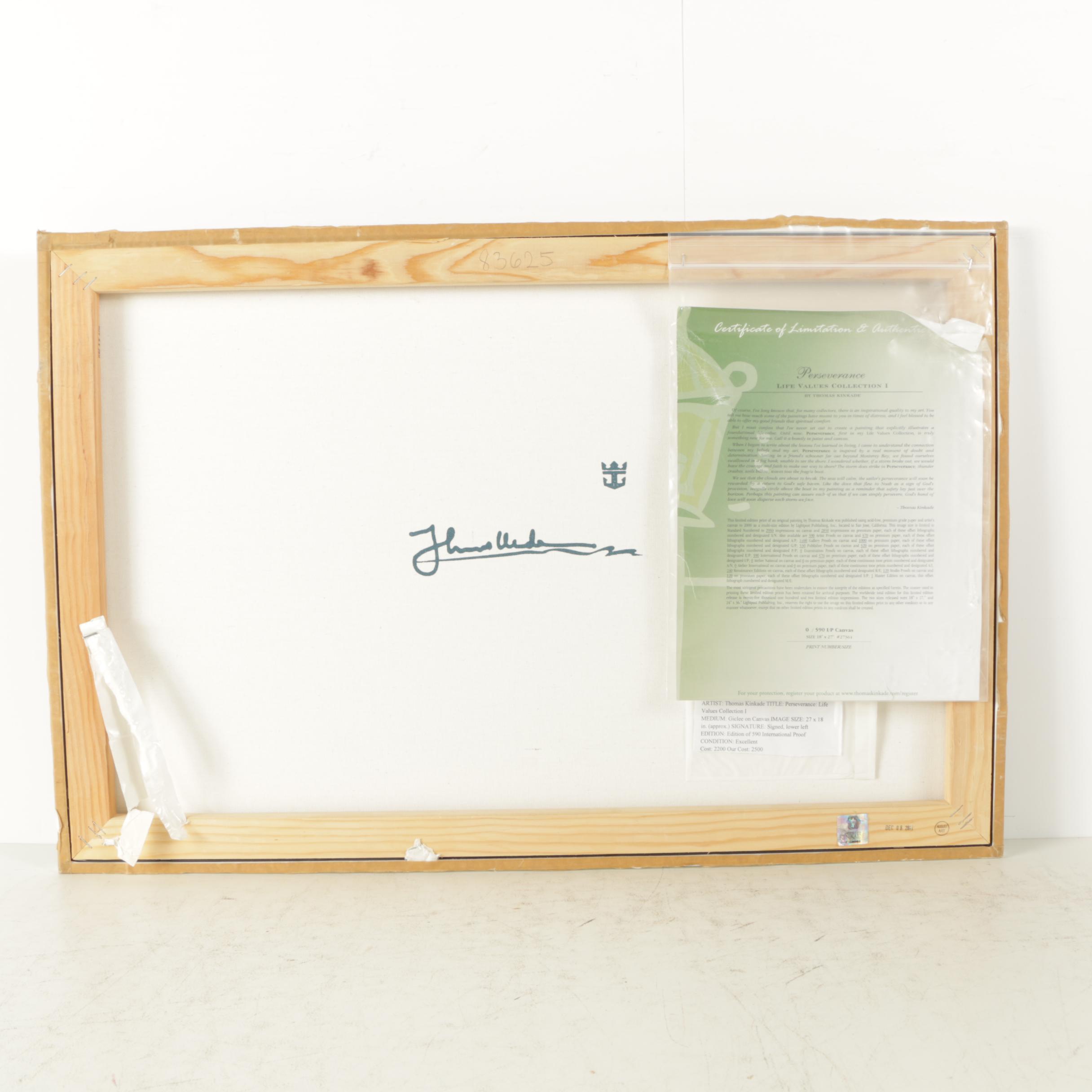 Embellished Reproduction Print on Canvas After Thomas Kinkade "Perseverance"