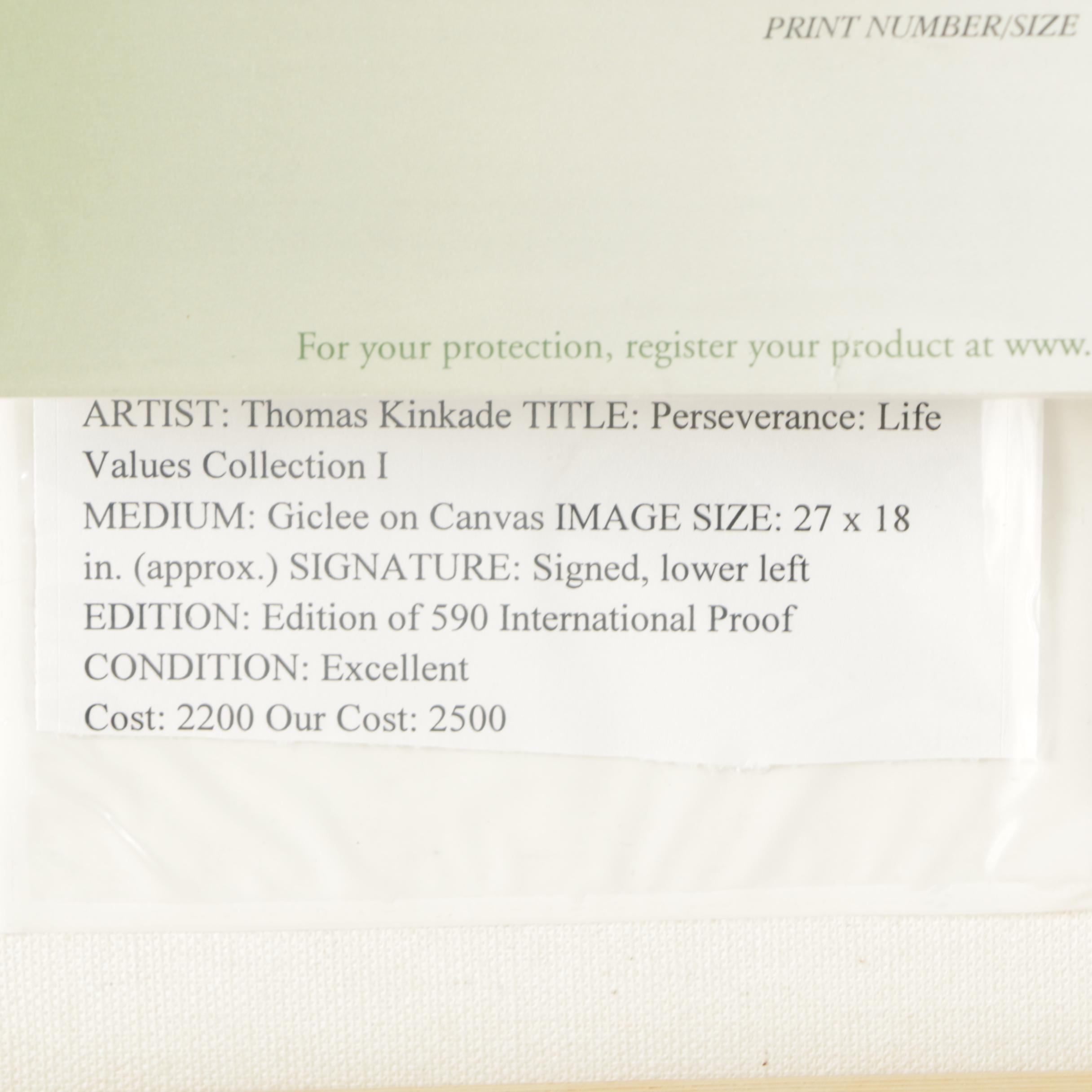 Embellished Reproduction Print on Canvas After Thomas Kinkade "Perseverance"