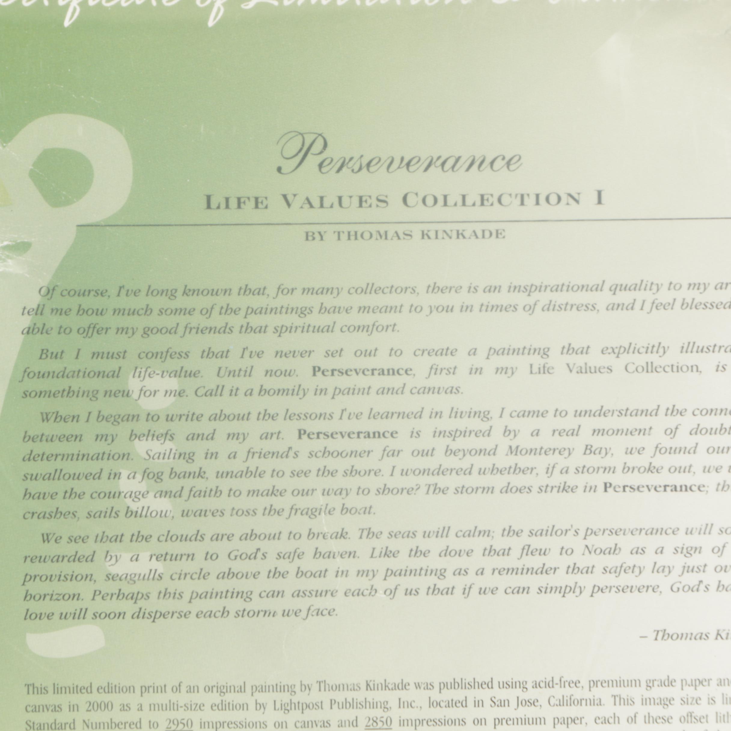 Embellished Reproduction Print on Canvas After Thomas Kinkade "Perseverance"