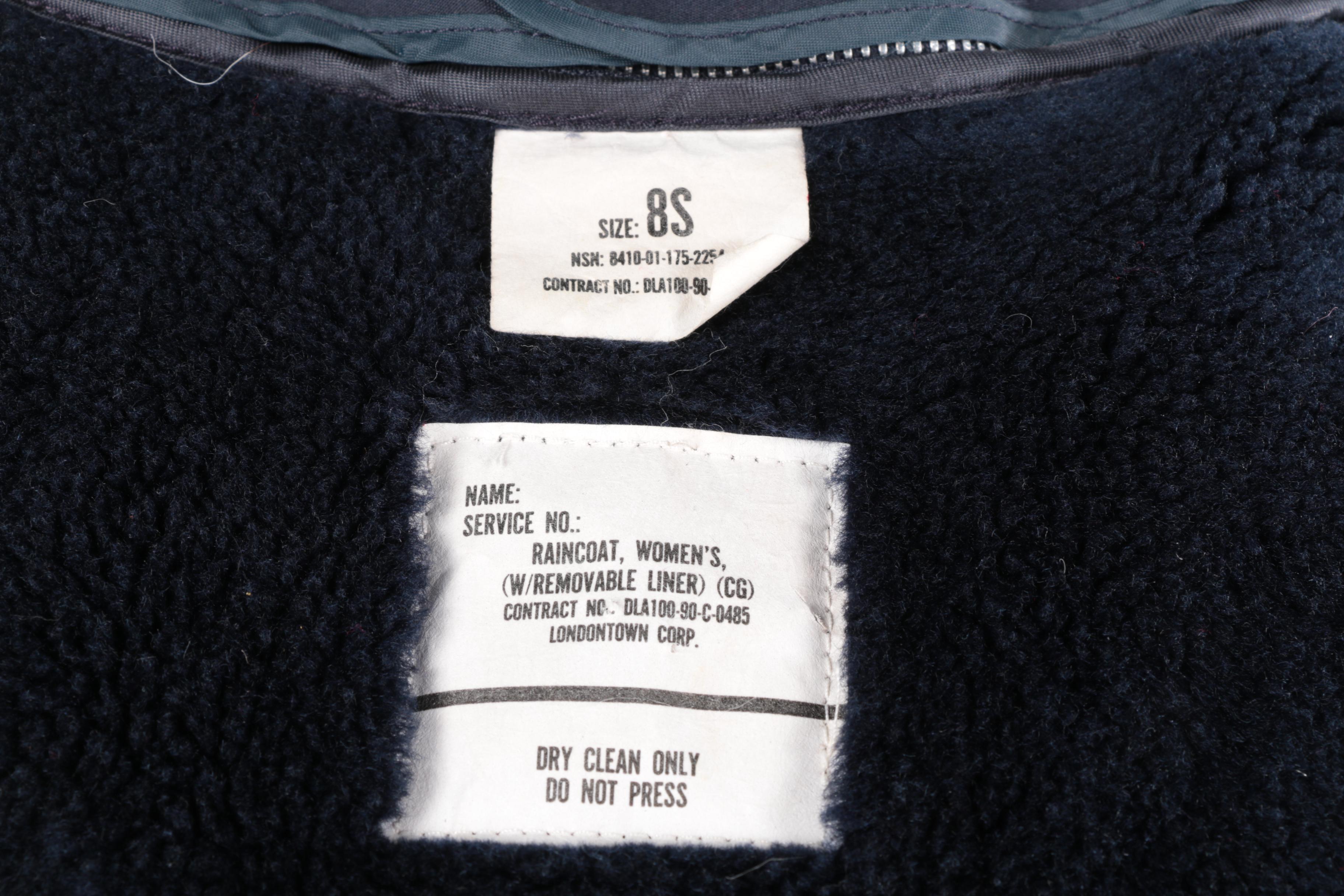 Women's US Air Force Dark Blue All Weather Coat with Two Caps