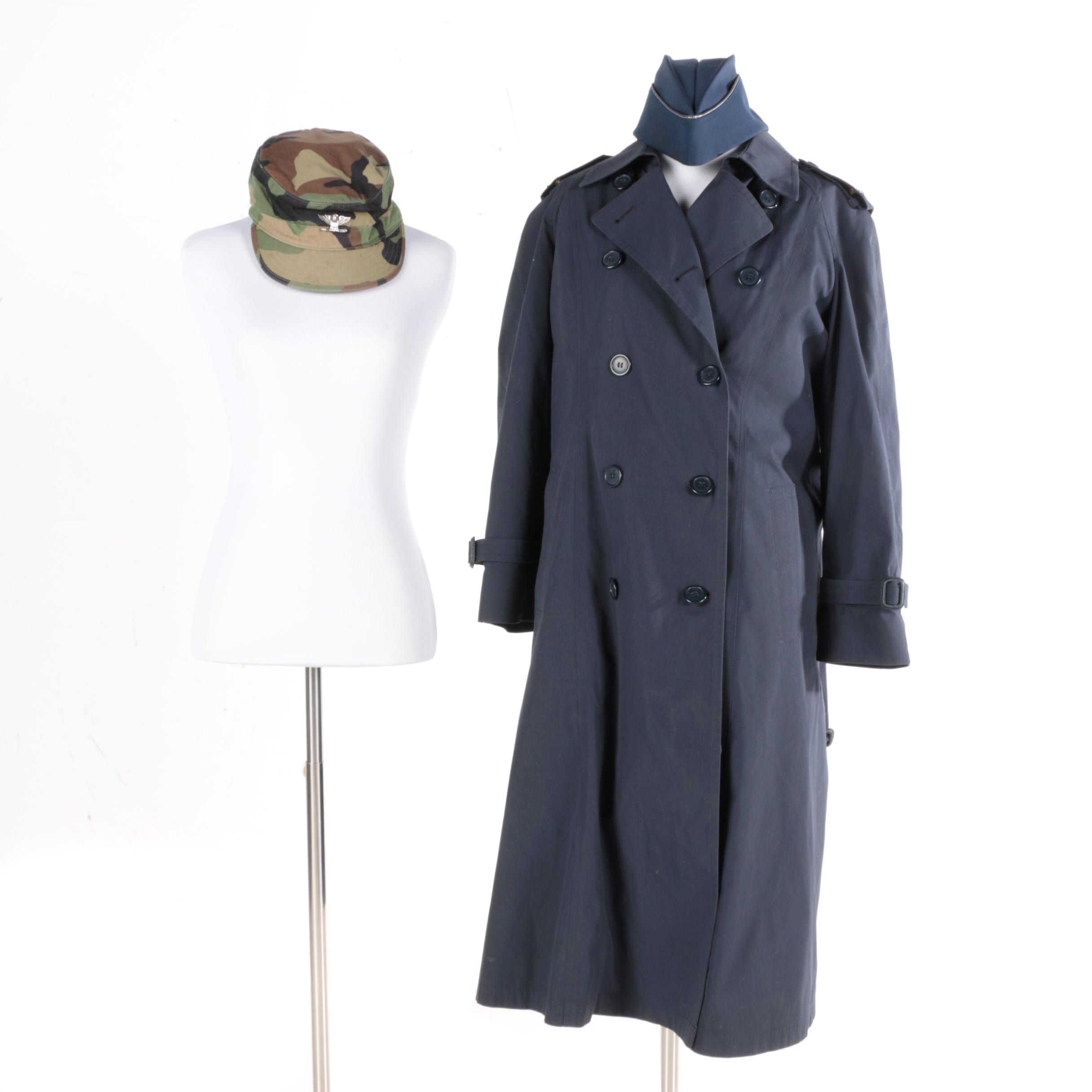 Women's US Air Force Dark Blue All Weather Coat with Two Caps