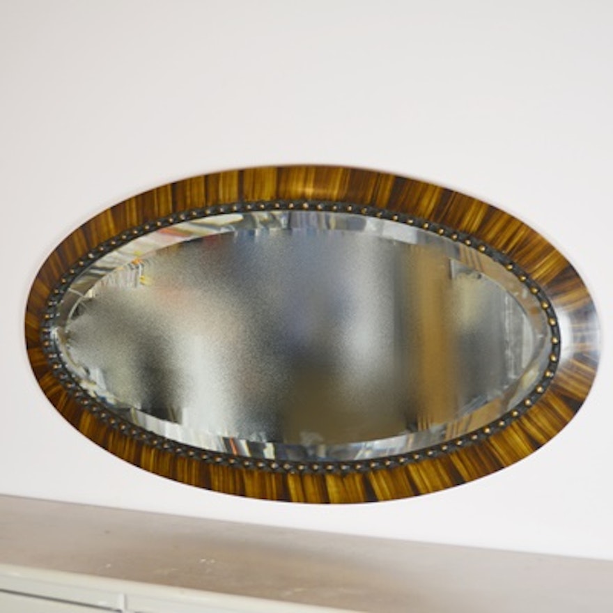 Oval Beveled Wood Wall Mirror