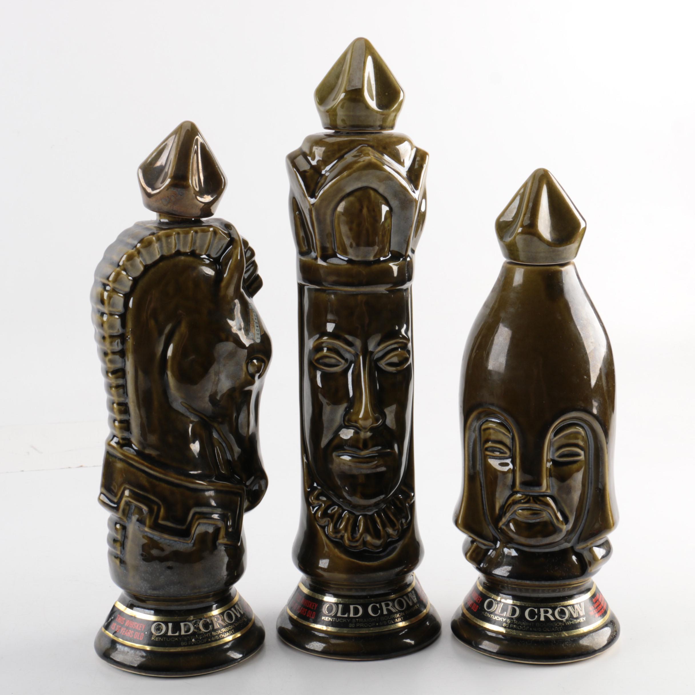Vintage Old Crow Chess Piece Whisky Decanters