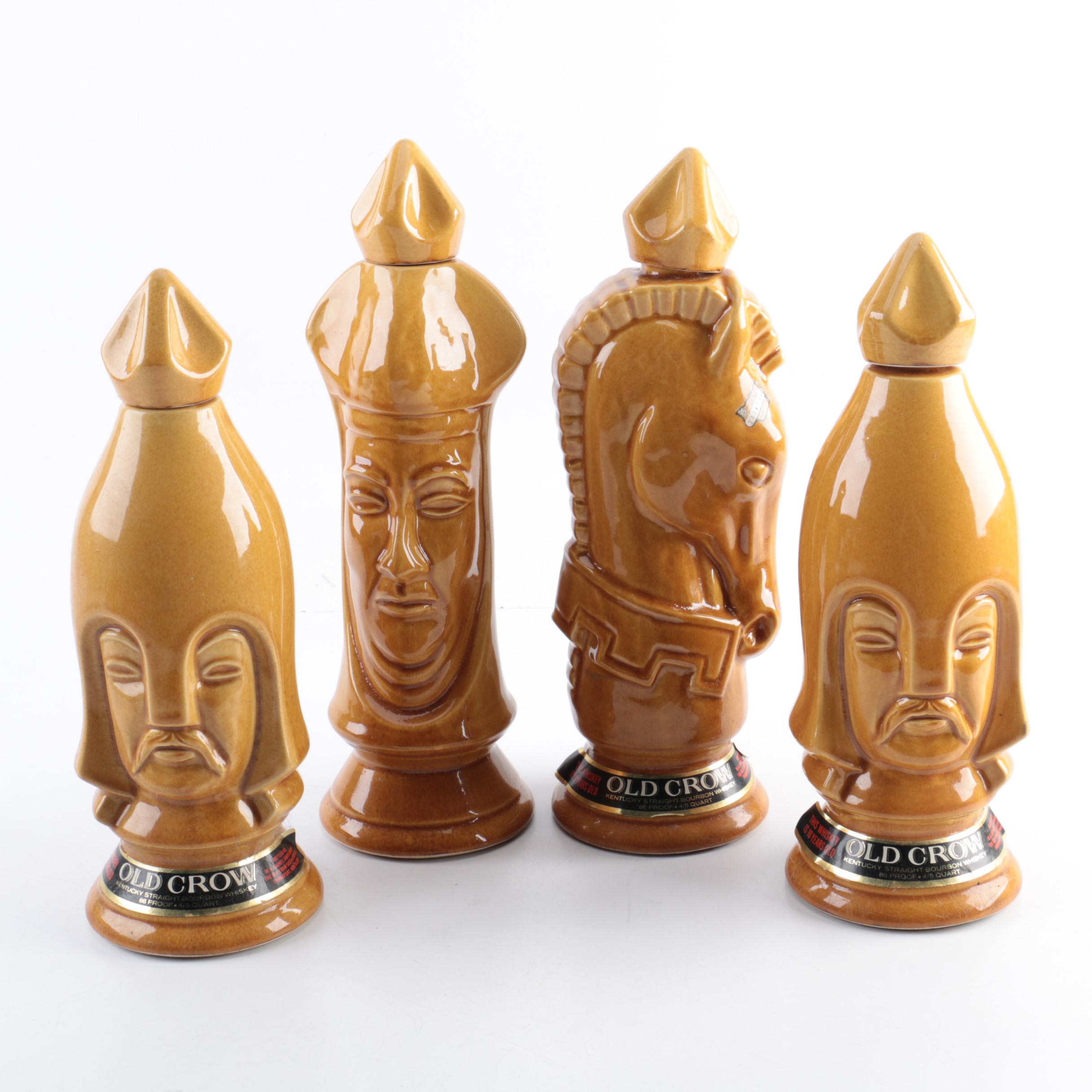 Vintage Old Crow Chess Piece Whisky Decanters