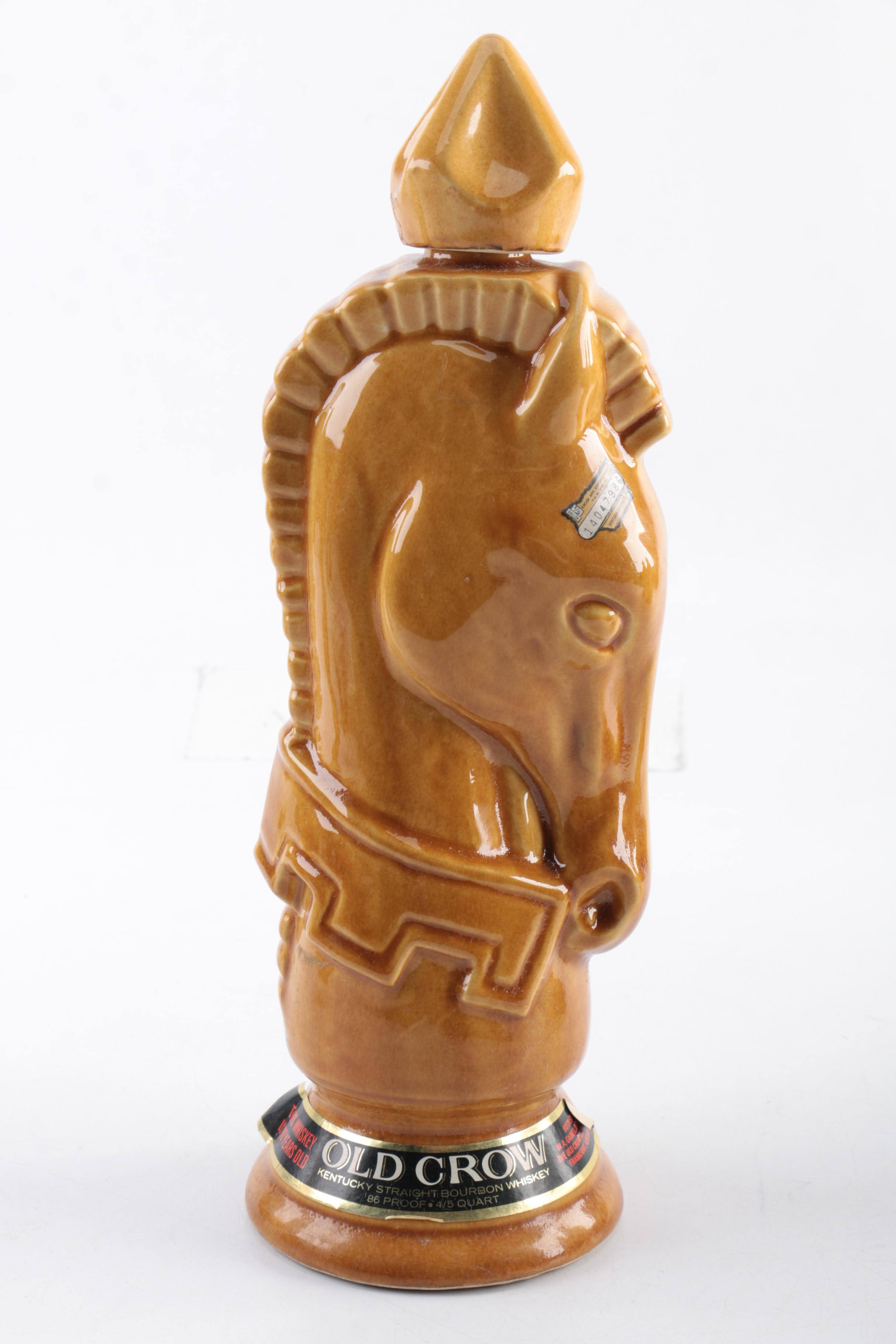 Vintage Old Crow Chess Piece Whisky Decanters