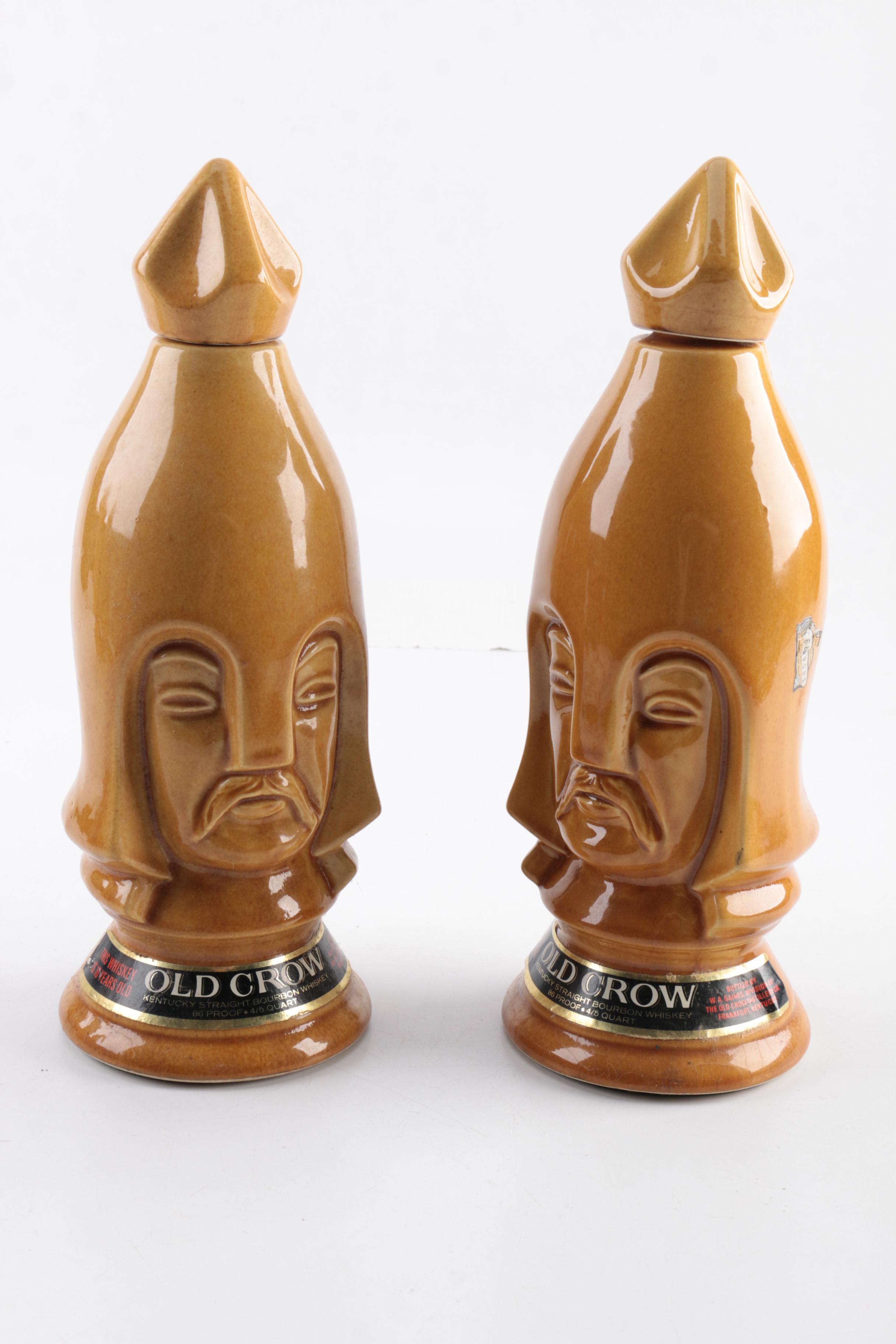 Vintage Old Crow Chess Piece Whisky Decanters
