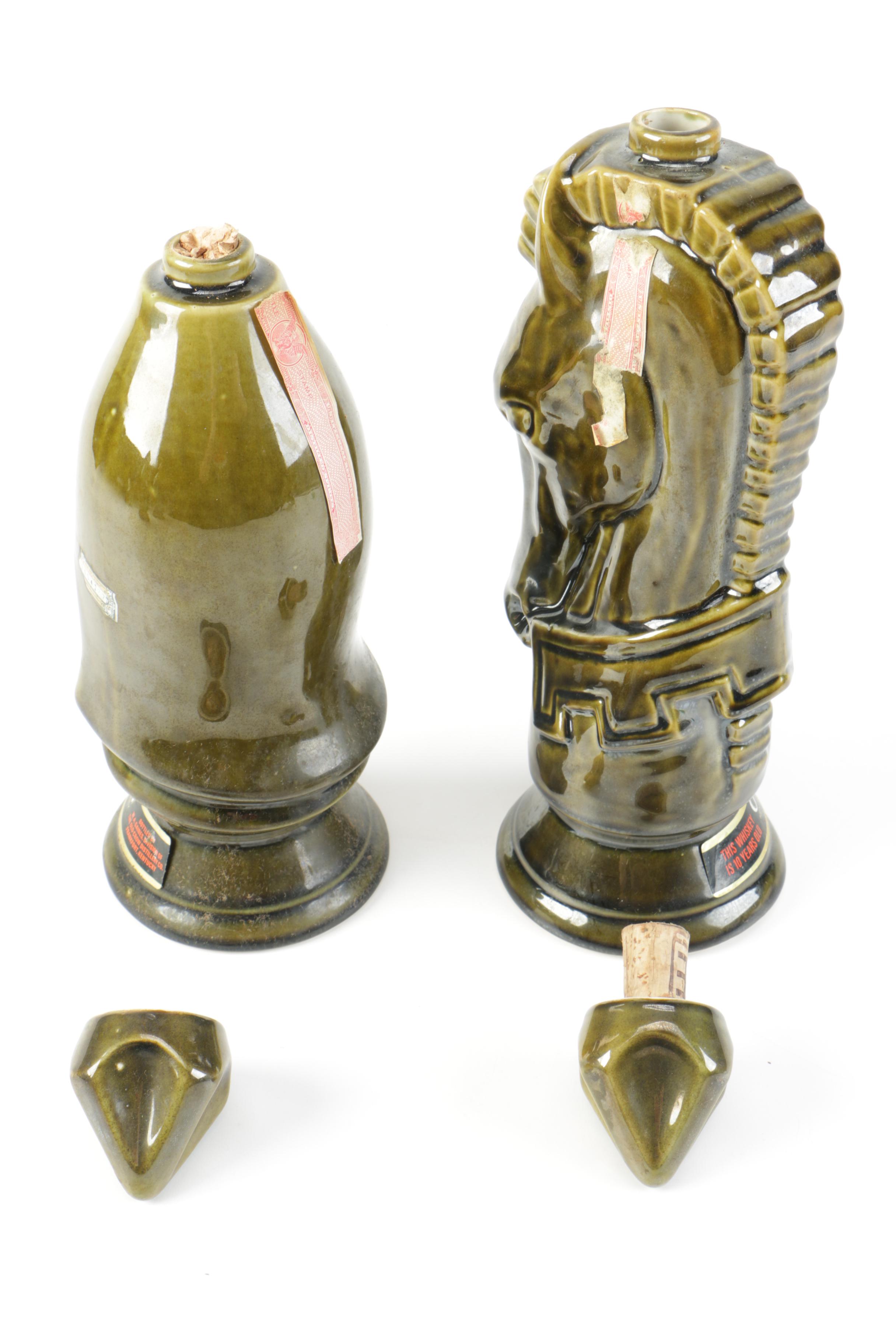 Vintage Old Crow Chess Piece Whisky Decanters