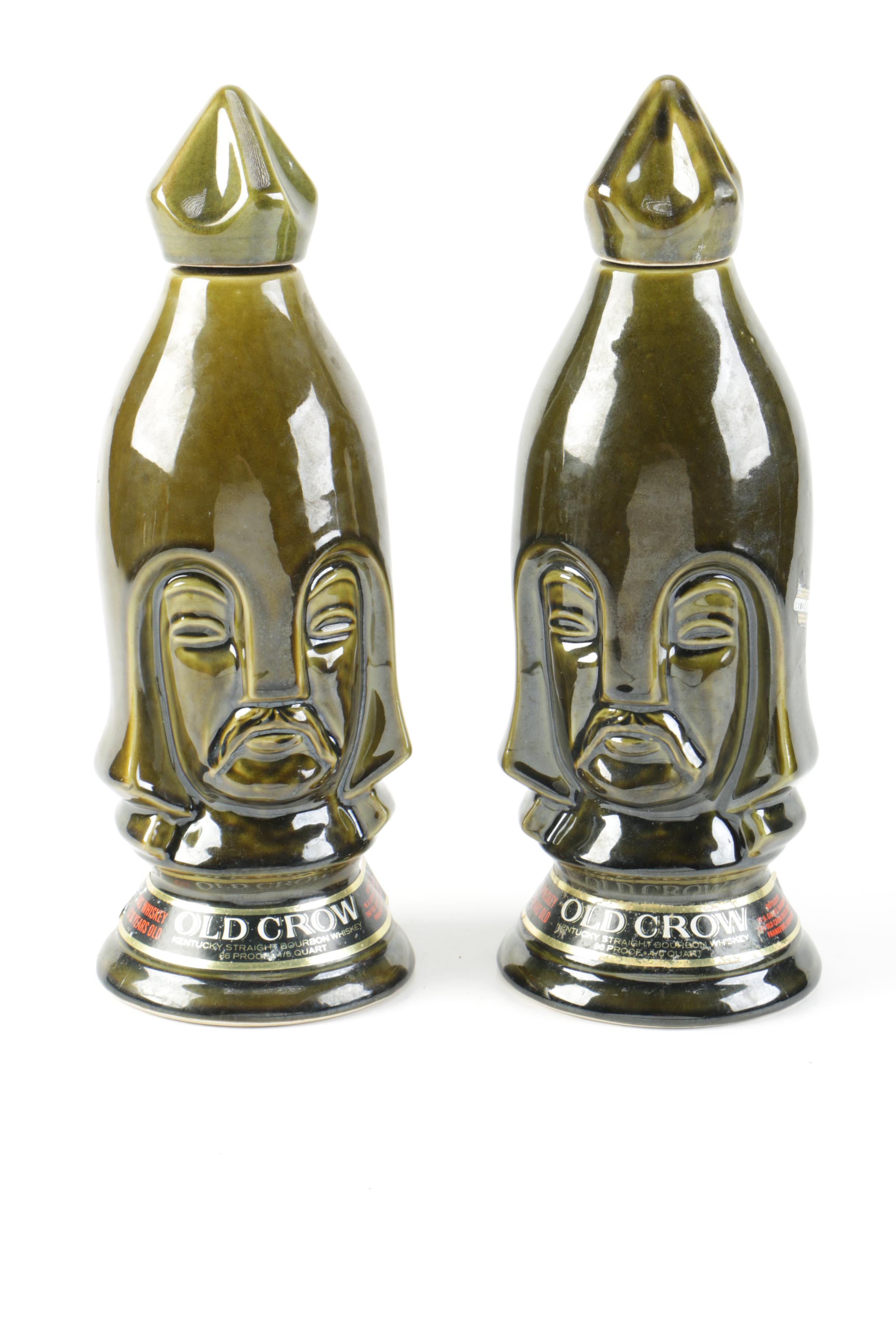 Vintage Old Crow Chess Piece Whisky Decanters