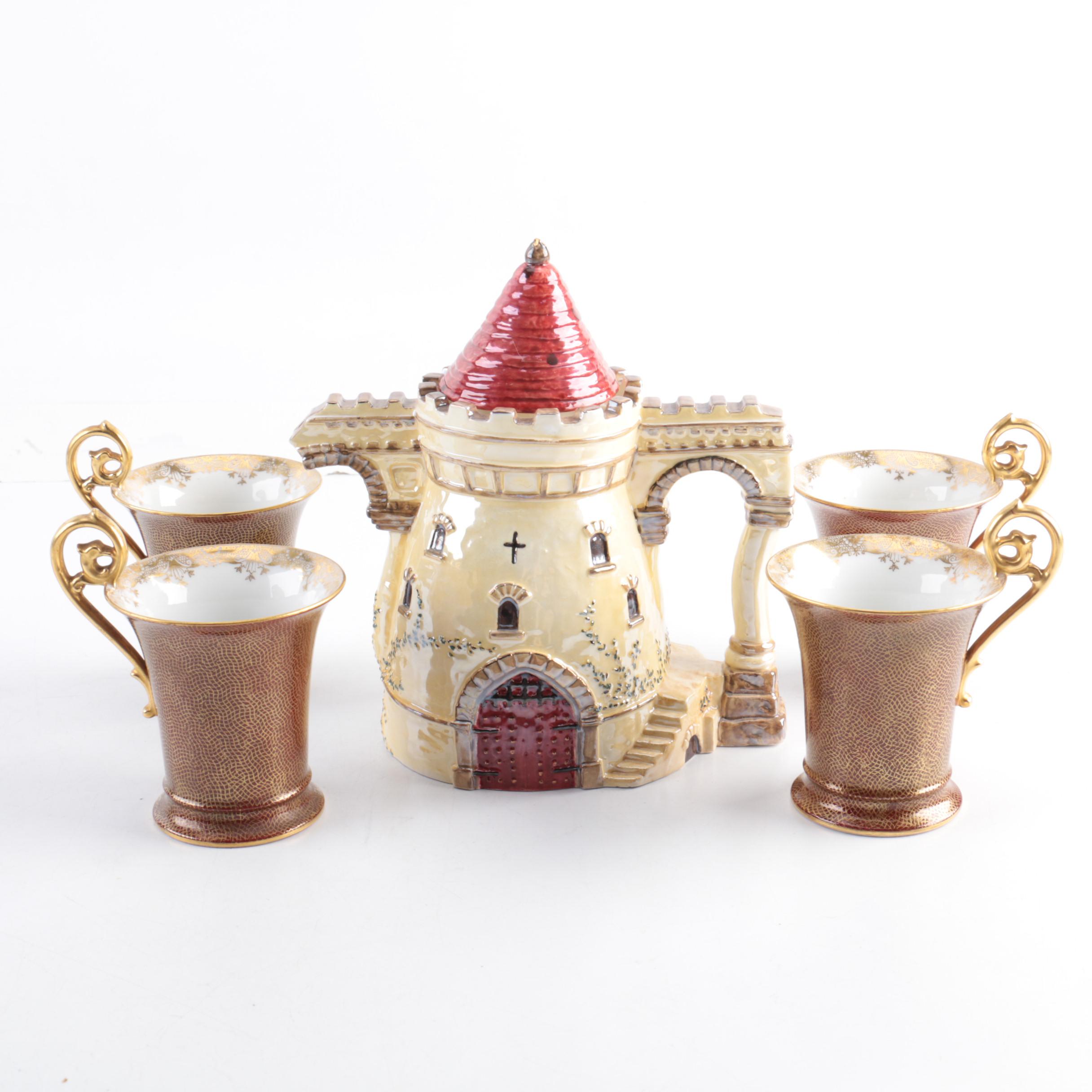 Antique Tressemanes & Vogt Limoges Mug Set and Department 56 Teapot