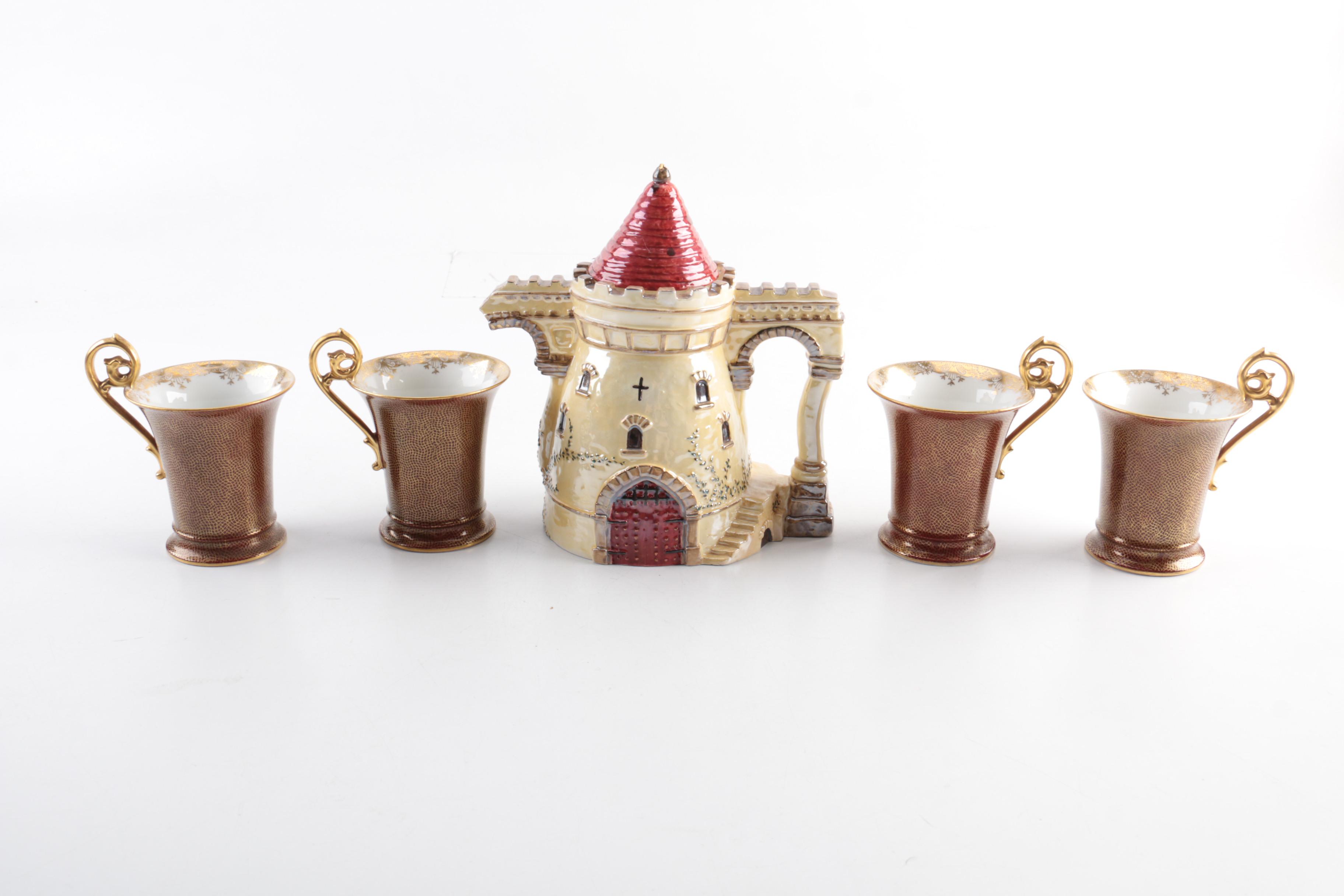 Antique Tressemanes & Vogt Limoges Mug Set and Department 56 Teapot