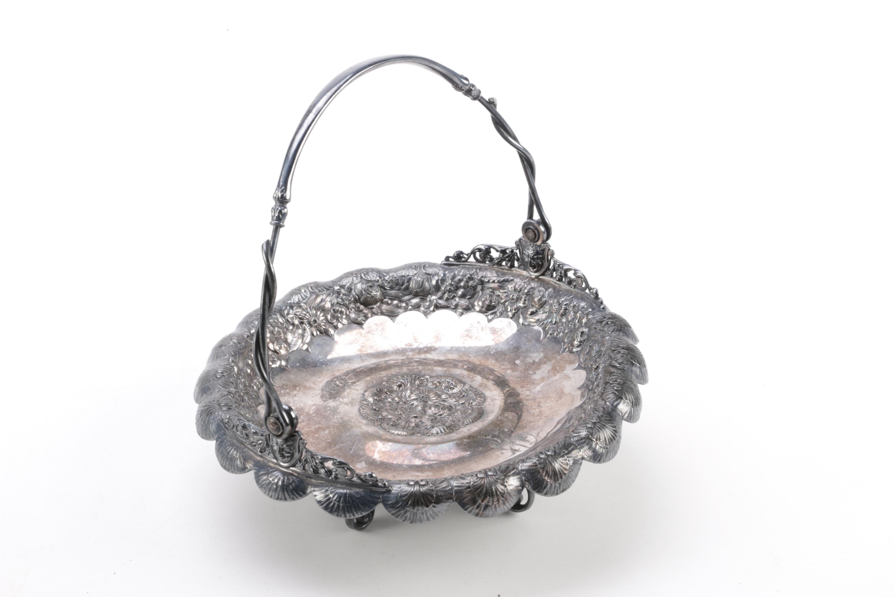 Reed & Barton Silver Plate Repoussé Bridal Basket and Other Serveware