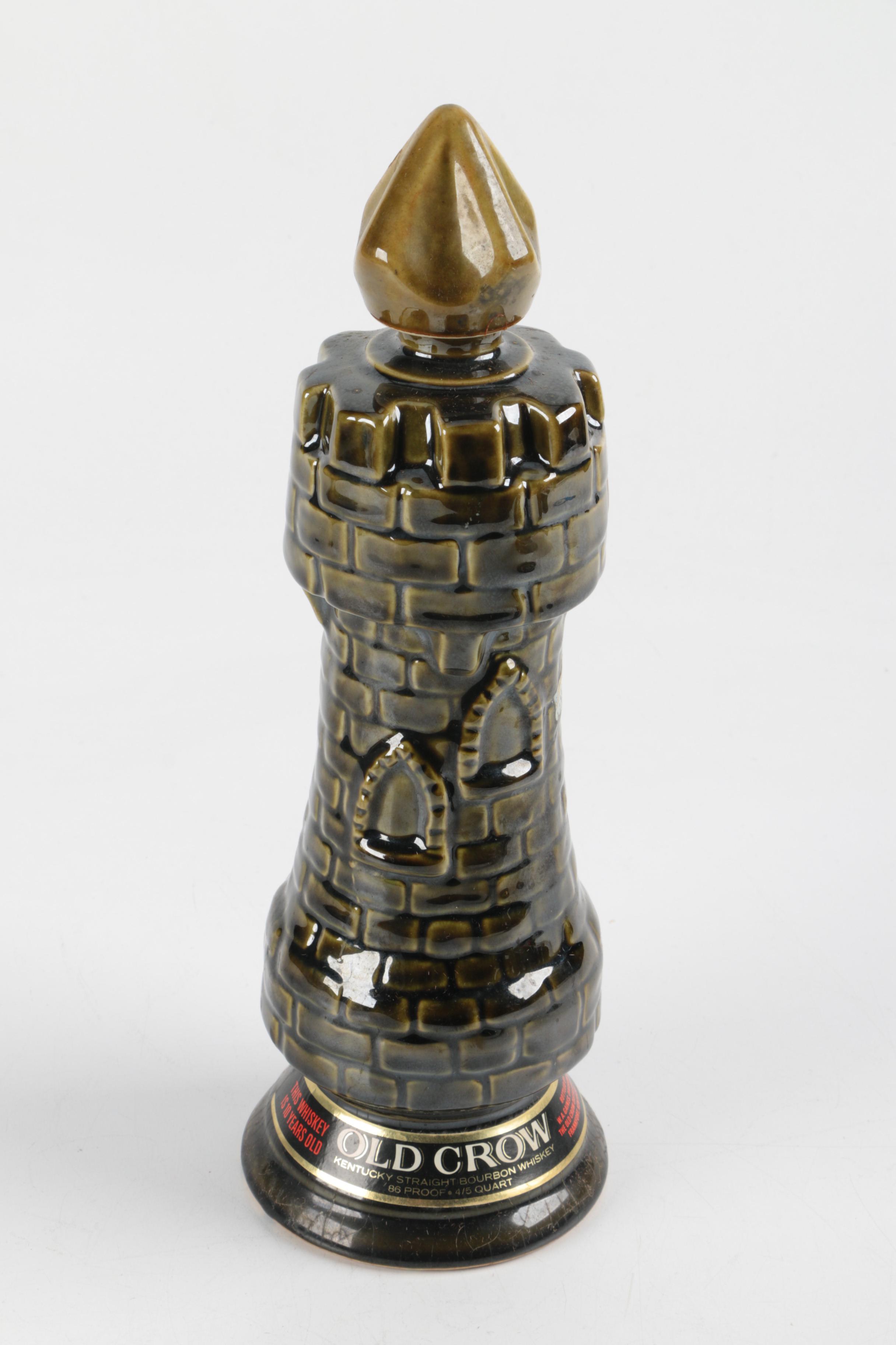 Vintage Old Crow Whiskey Chess Piece Decanters