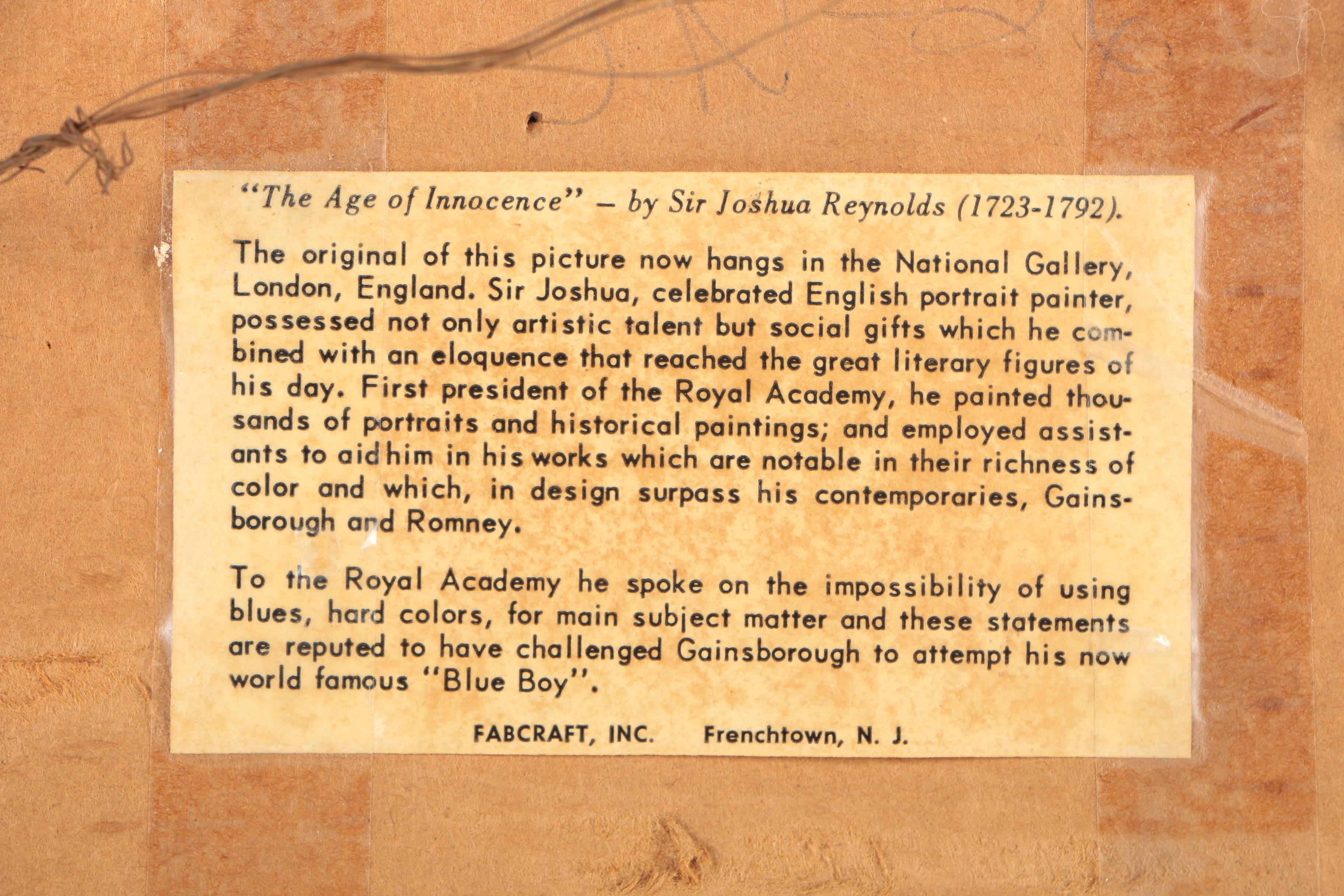 Color Rotogravure Reproduction after Thomas Gainsborough "The Blue Boy"