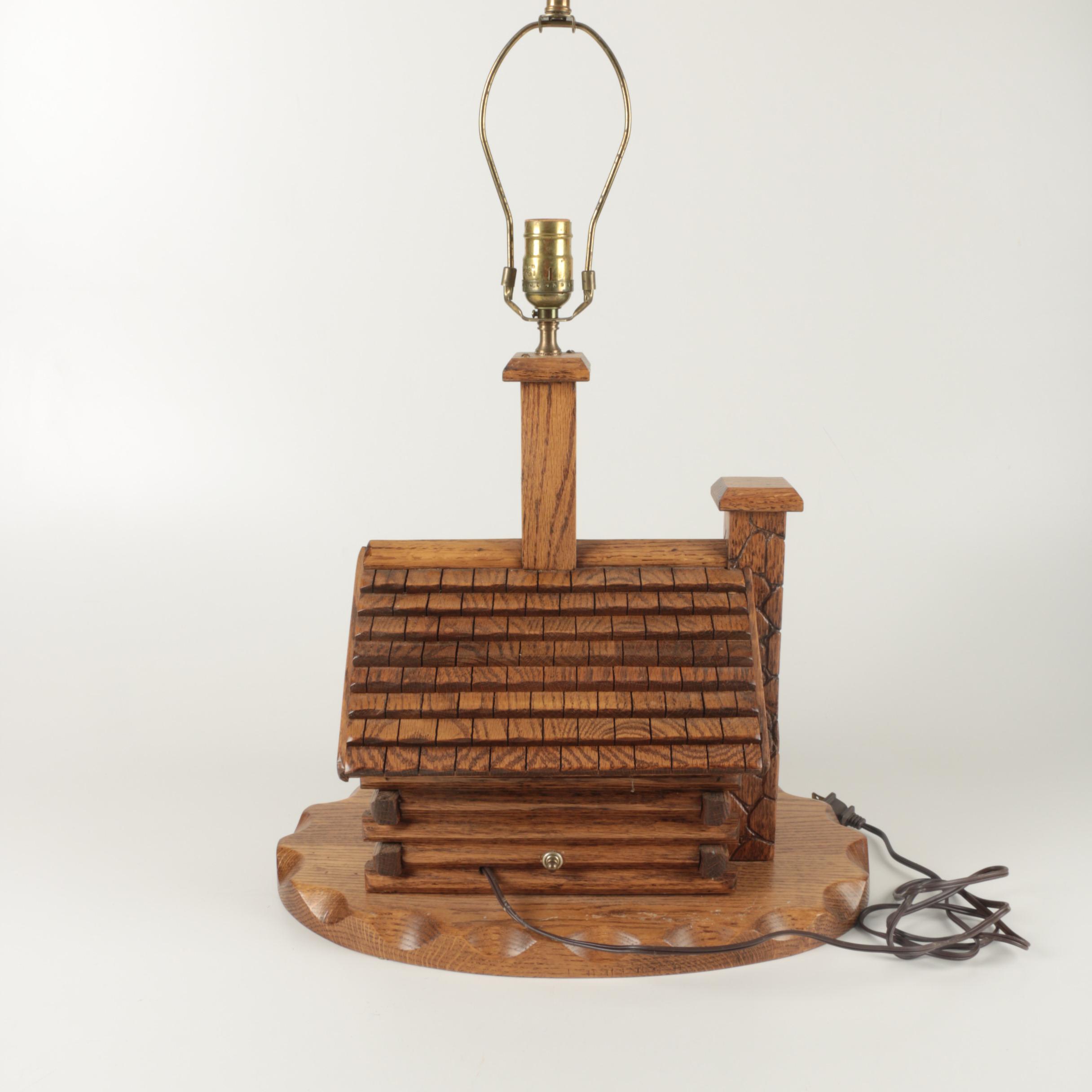Wooden Log Cabin Table Lamp