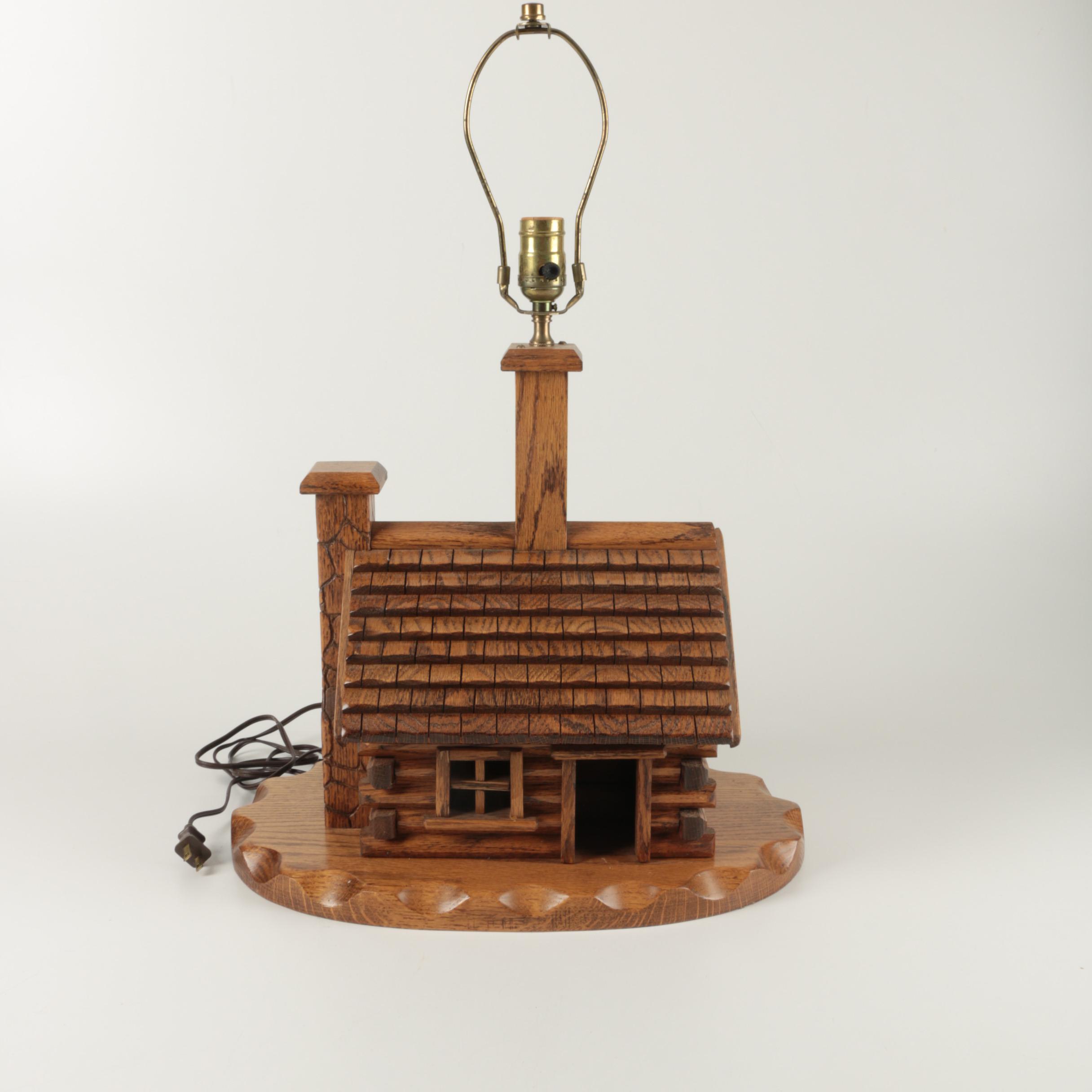 Wooden Log Cabin Table Lamp