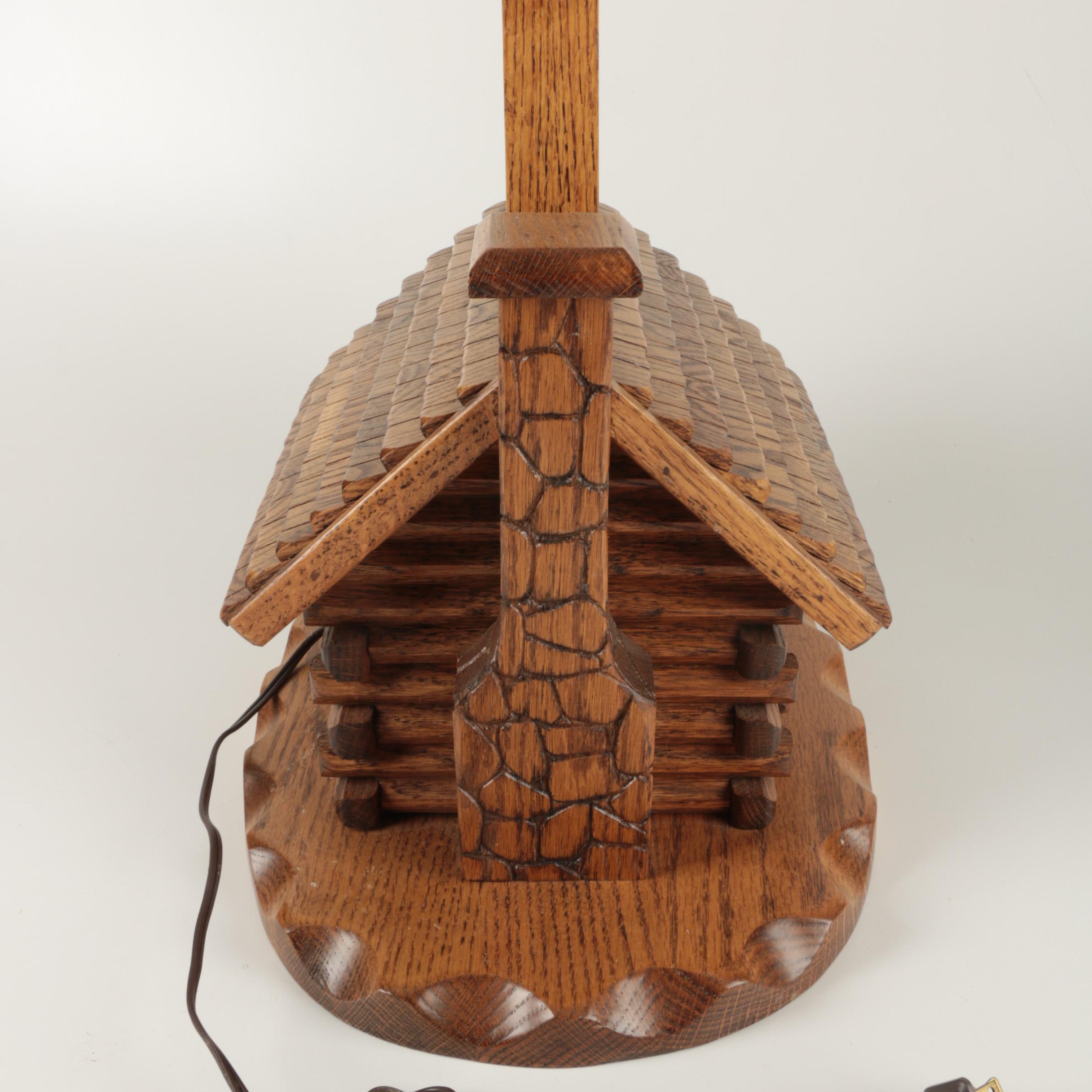 Wooden Log Cabin Table Lamp