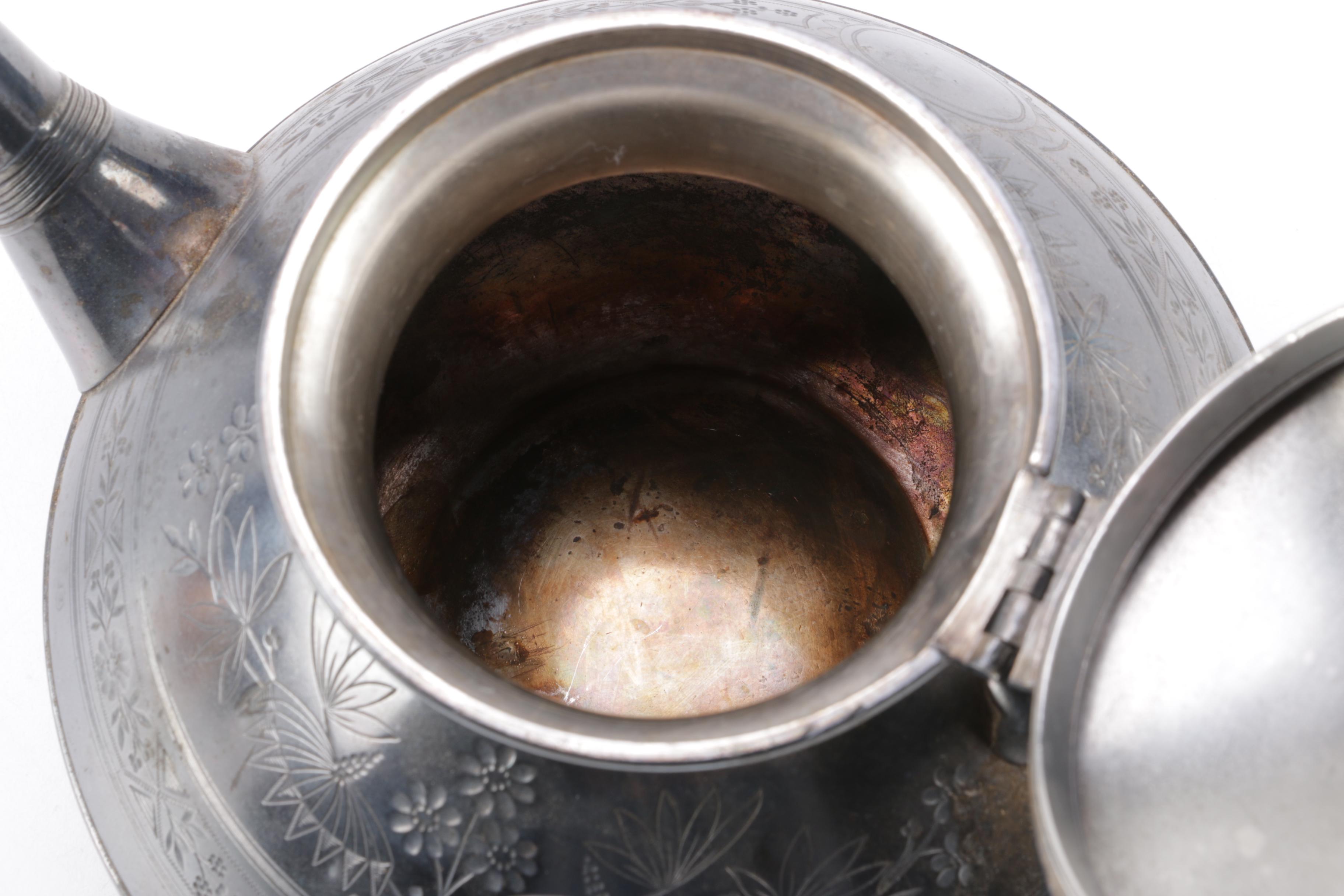 Simpson, Hall, Miller & Co. Silver-Plated Teapot with Coppercraft Guild Kettle