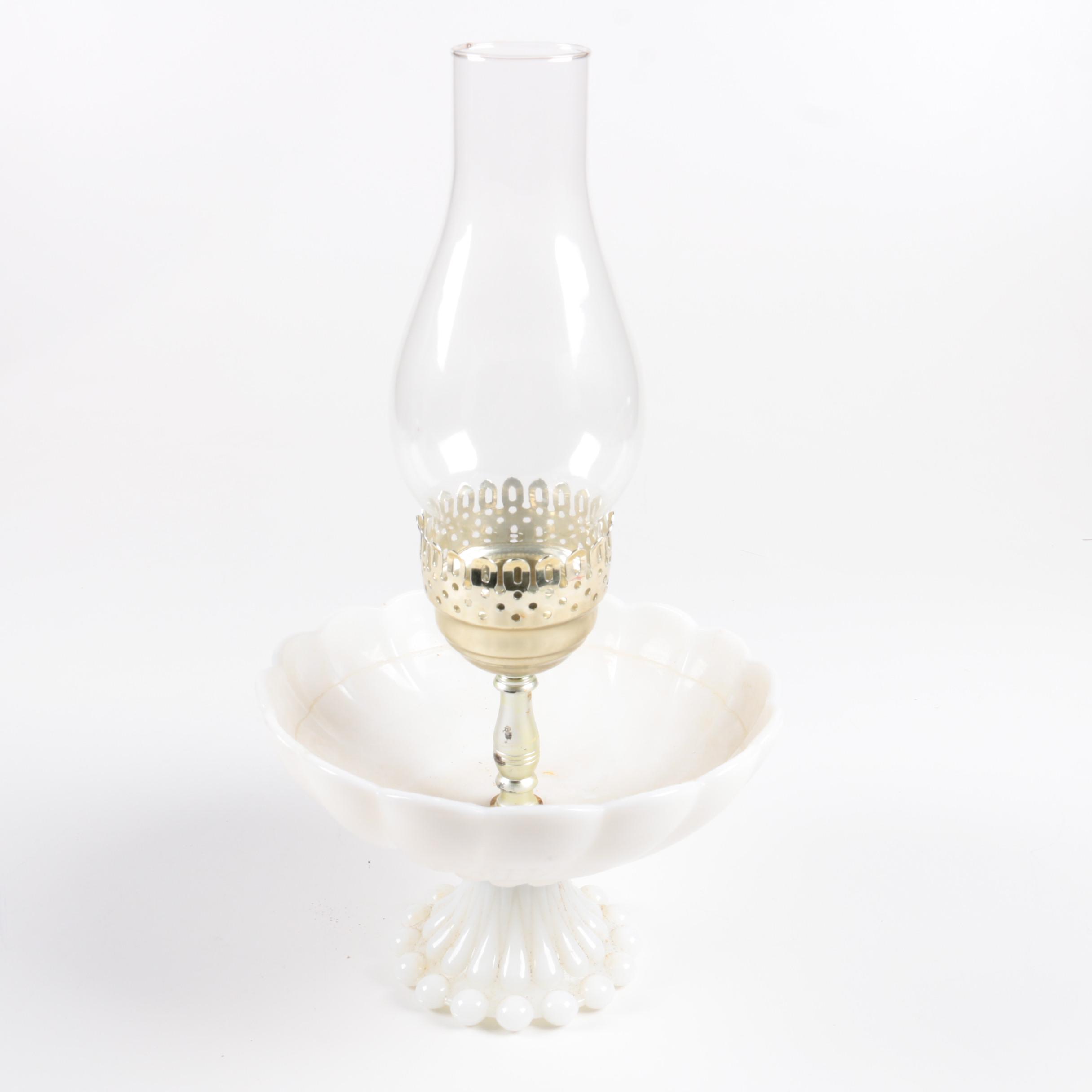 Vintage Converted Milk Glass Oil Lamp