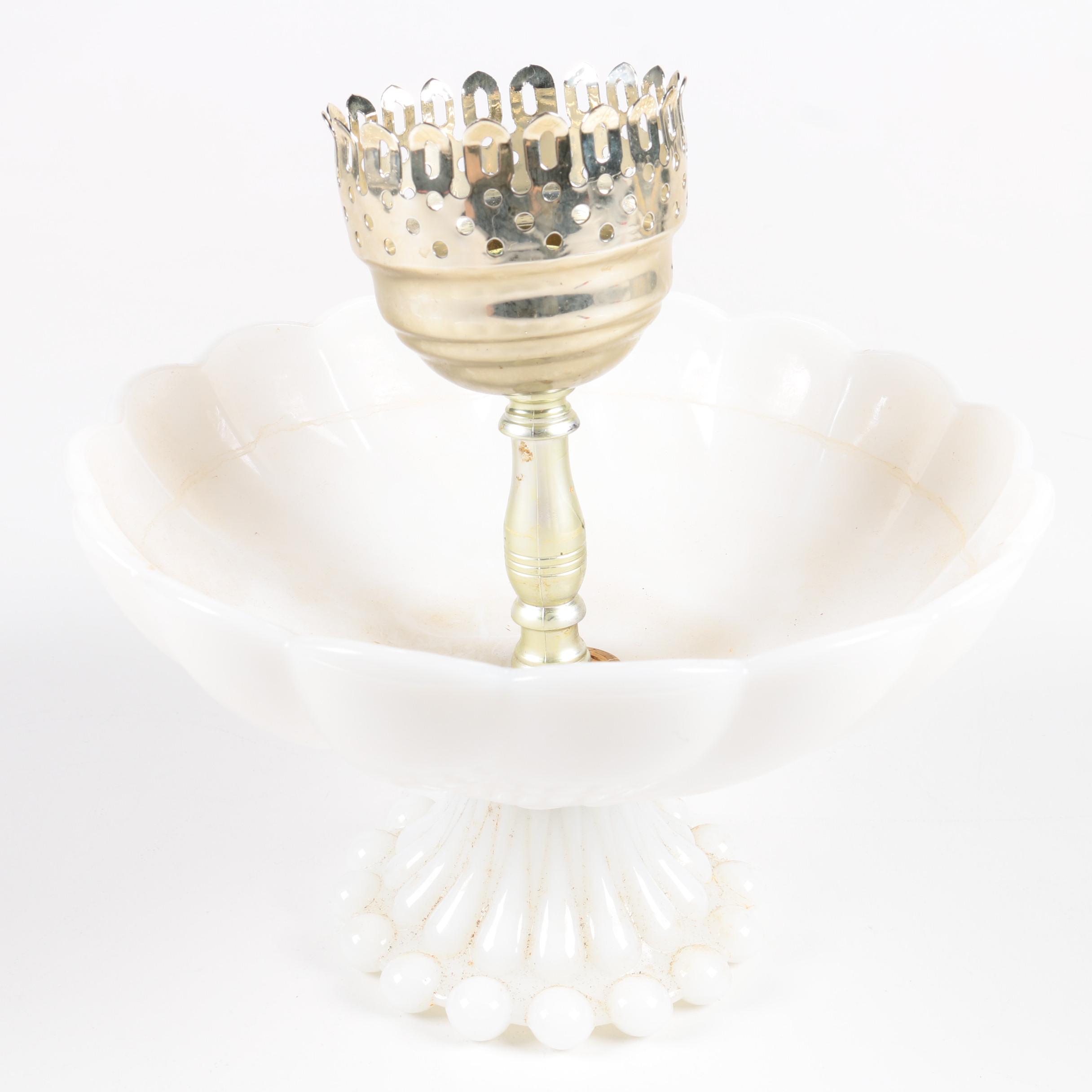 Vintage Converted Milk Glass Oil Lamp