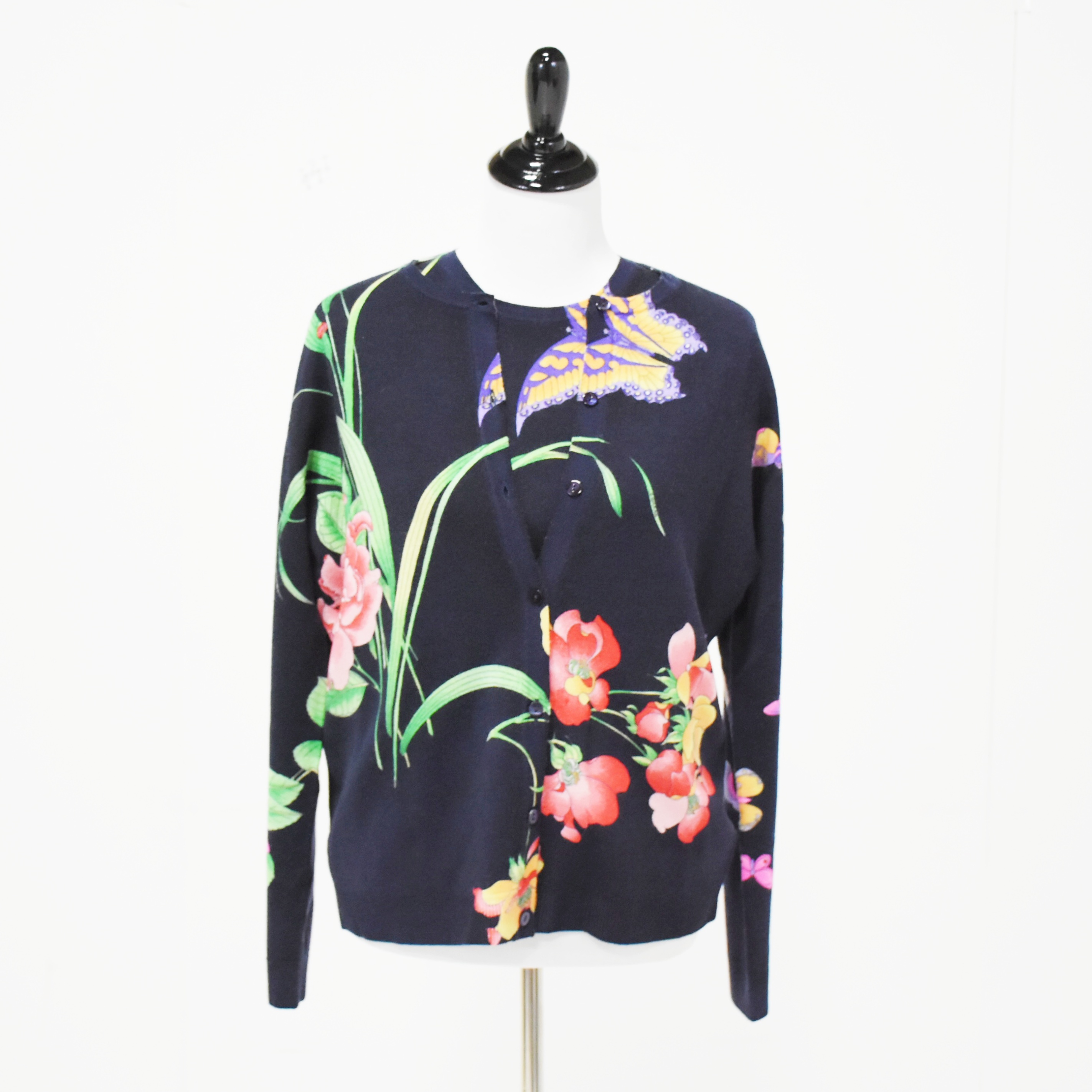 Leonard of Paris Extra Fine Merino Wool Butterfly Twinset in Navy