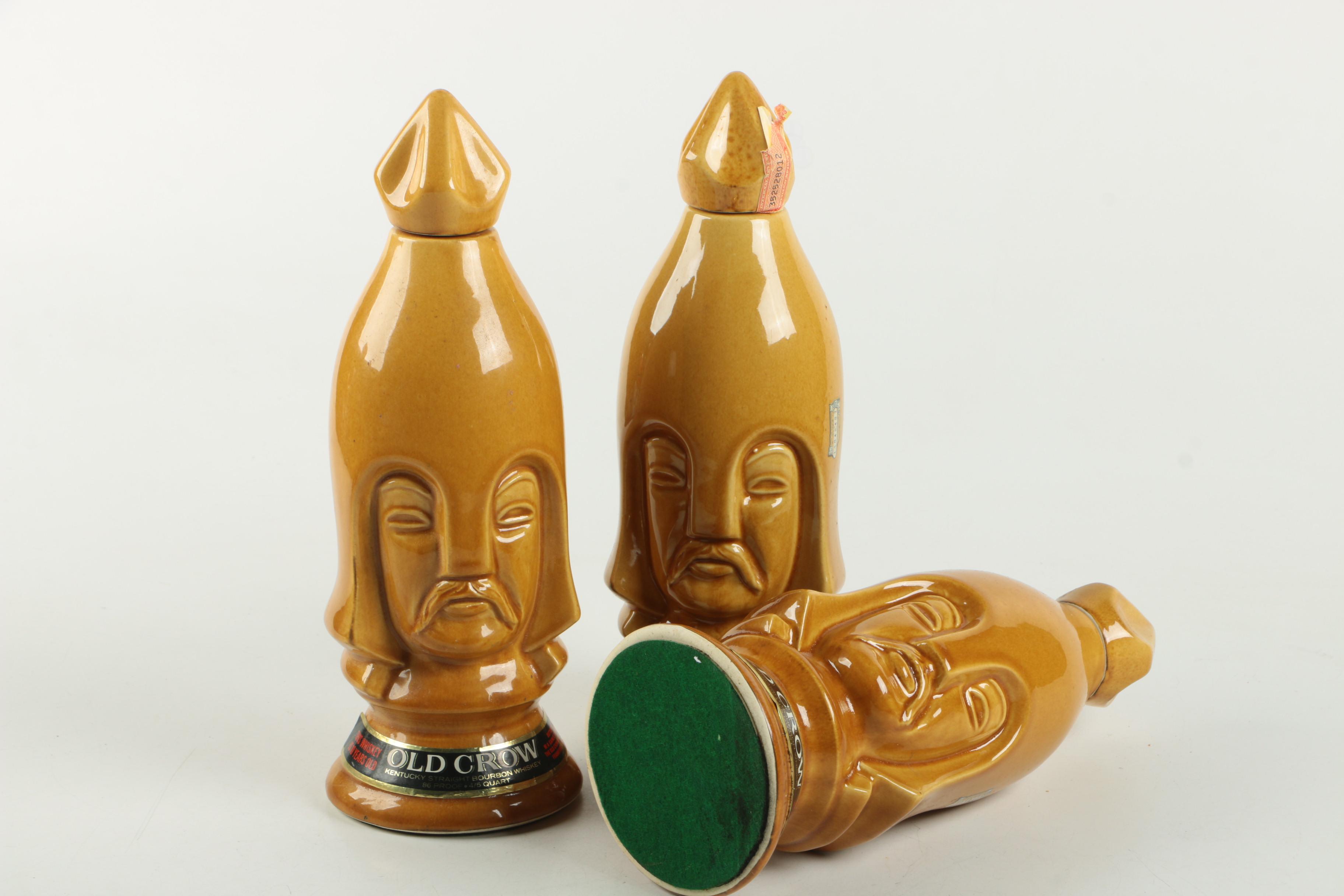 Vintage Old Crow Chess Piece Whisky Decanters