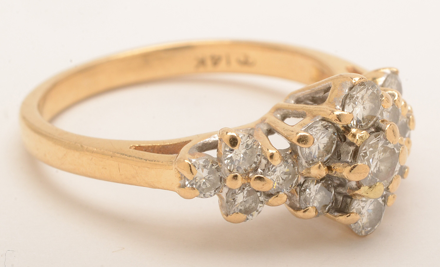 14K Gold Diamond Pyramid Ring